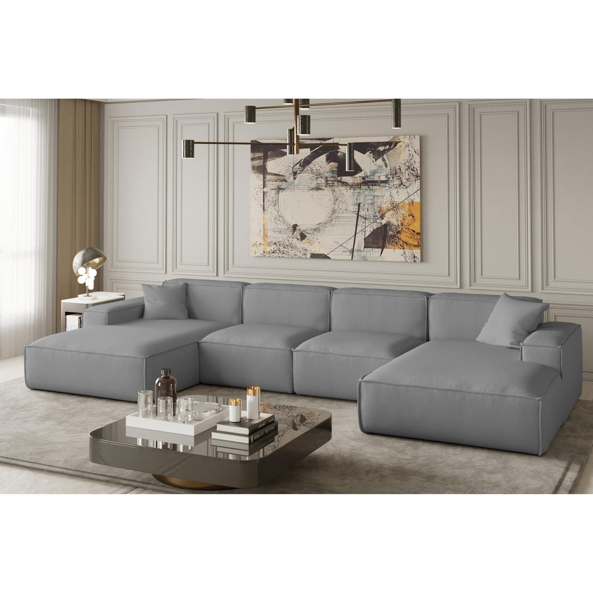 Beautysofa Ecksofa Lugano U large, 379 cm Ecke im modernes Stil, Velour oder Cord-Bezug, mit Wellenunterfederung, mit breite Armlehnen