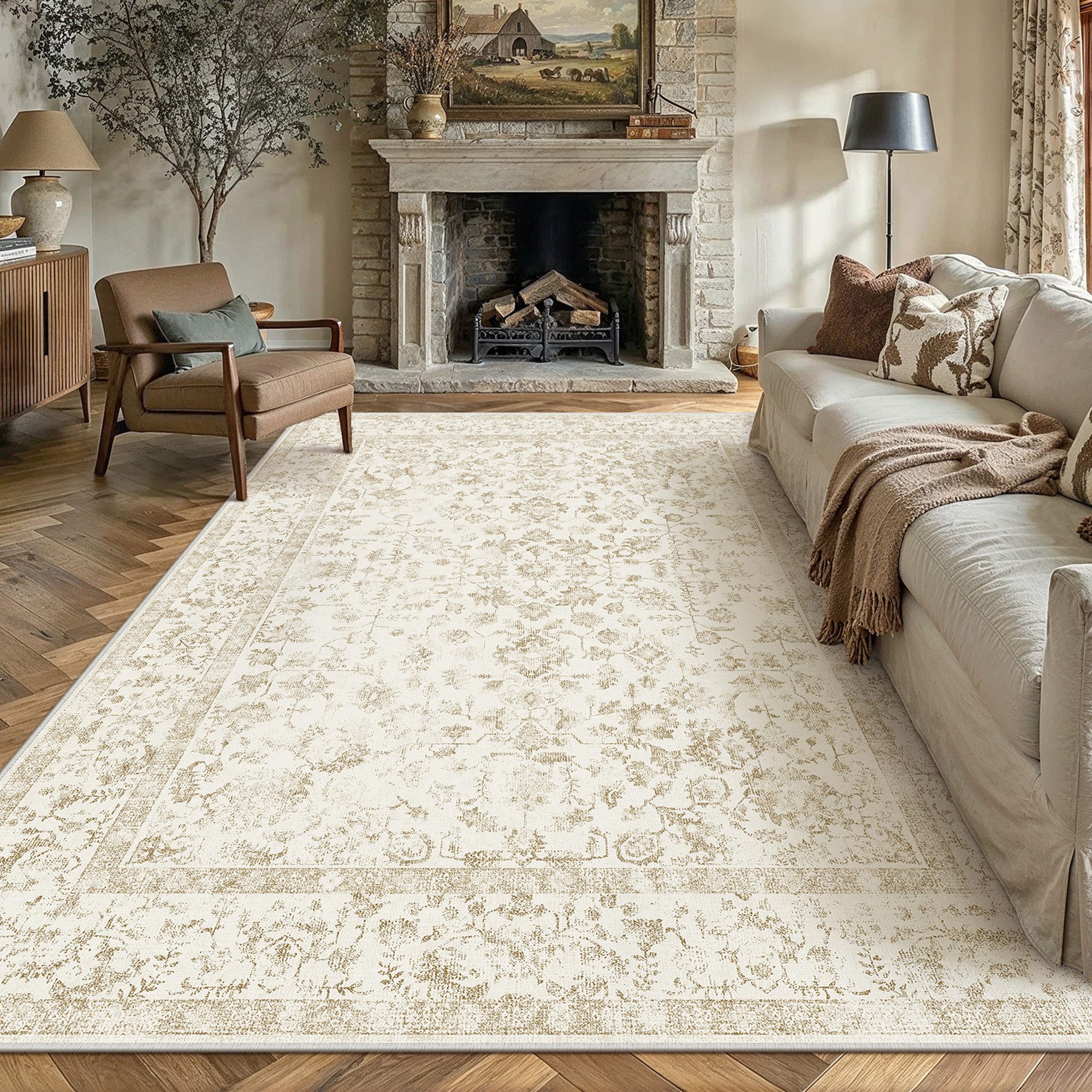 PURECOZY Teppich kurzflor, Wohnzimmerteppich, rutschfester Teppich, Vintage-Stil, rechteckig, Höhe: 5 mm, geeignet für verschiedene Innenräume
