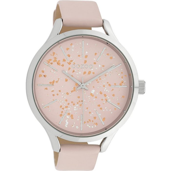 OOZOO Quarzuhr Oozoo Damen Armbanduhr rosa Analog (Armbanduhr) Damenuhr rund groß (ca. 44mm) Lederarmband Fashion-Style