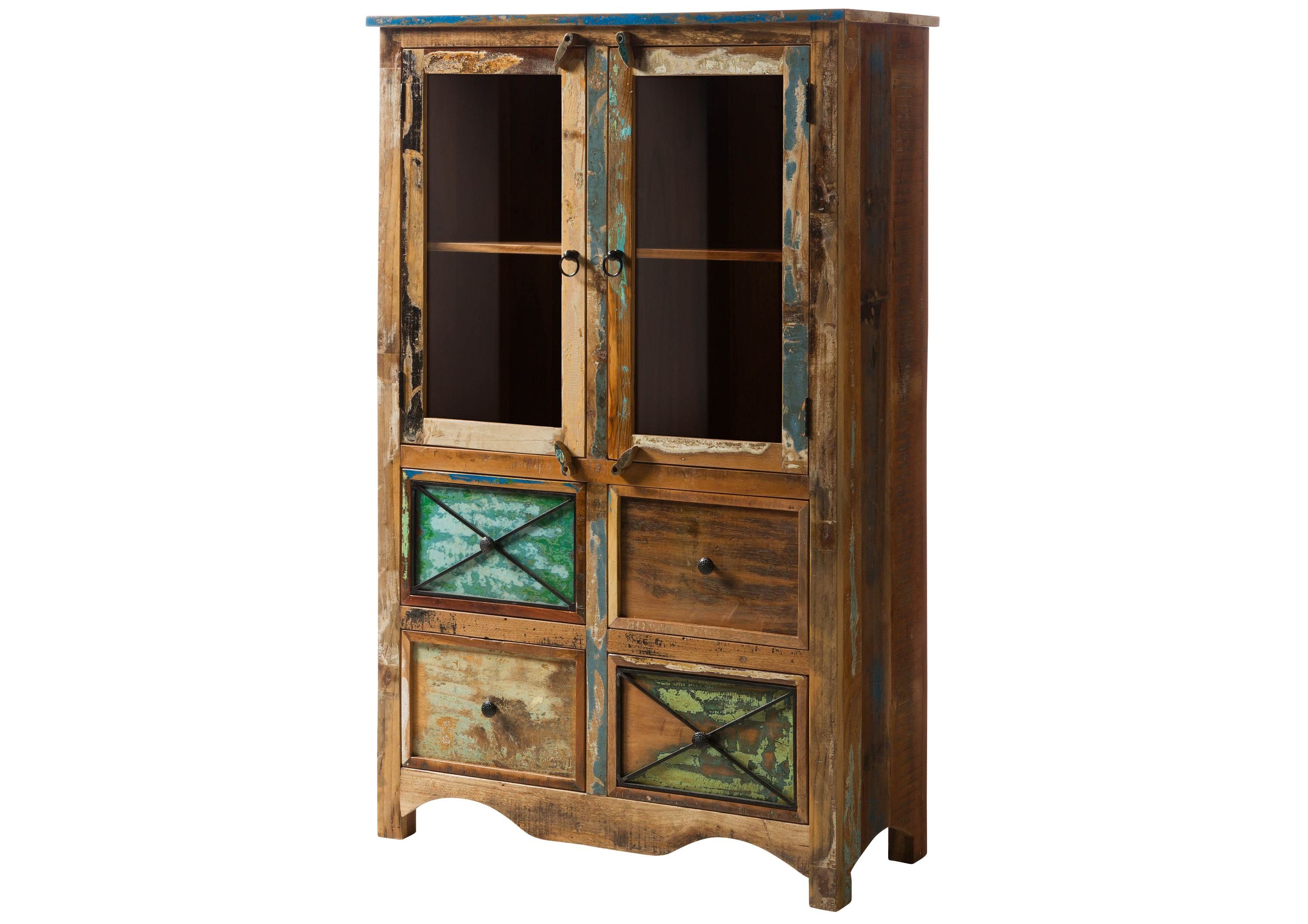 Massivmoebel24 Highboard Highboard Altholz 95x40x150 mehrfarbig lackiert NATURE OF SPIRIT #140