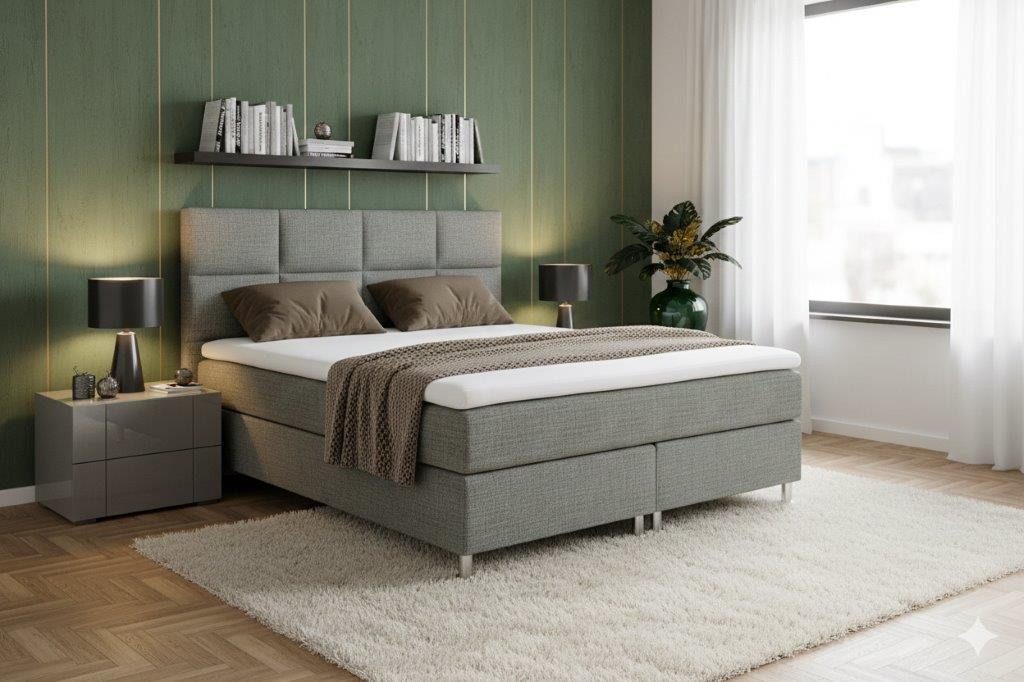 interbed Boxspringbett Miami 180x200 cm Webstoff (Komplettes Set), Sofort Lieferbar