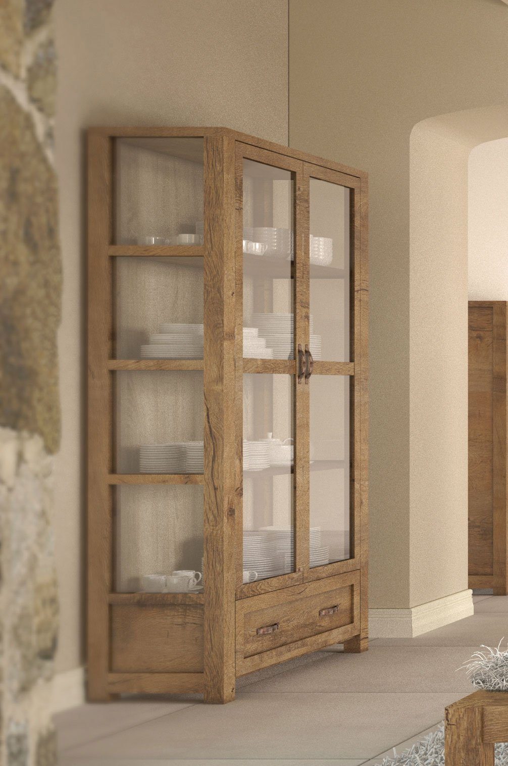 Feldmann-Wohnen Glasvitrine Nevada (2-St) 100cm Eiche Lefkas