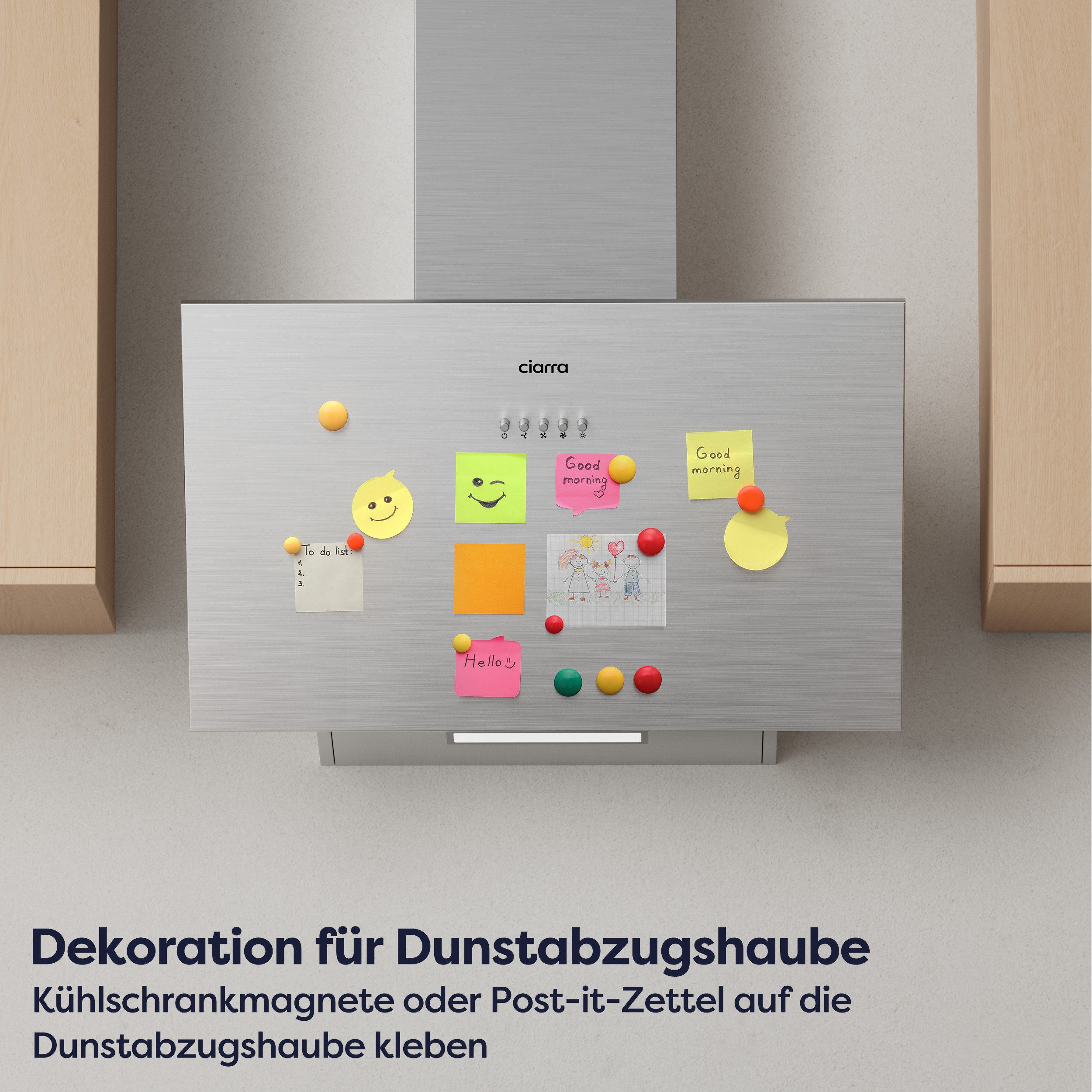 CIARRA Kopffreihaube 60 cm Dunstabzugshaube A+++ 650 m³/h starke Saugleistung VM6762AS 60 cm Dunstabzugshaube A+++ 650 m³/h starke Saugleistung VM6762AS, Leise Schräghaube mit Kohlefilter LED Umluft & Abluft 3 Stufen