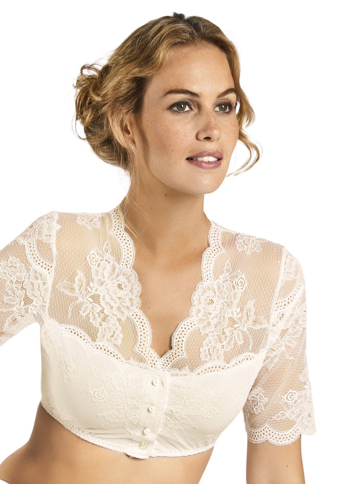 Dirndlbluse Dirndlbluse mit Knopfleiste, kurzarm Tracht