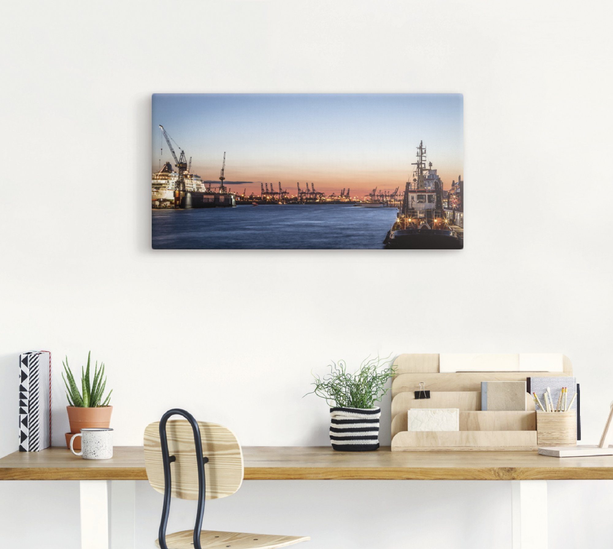 Artland Leinwandbild Hamburger Hafen, Deutschland (1 St), auf Holzrahmen gespannt