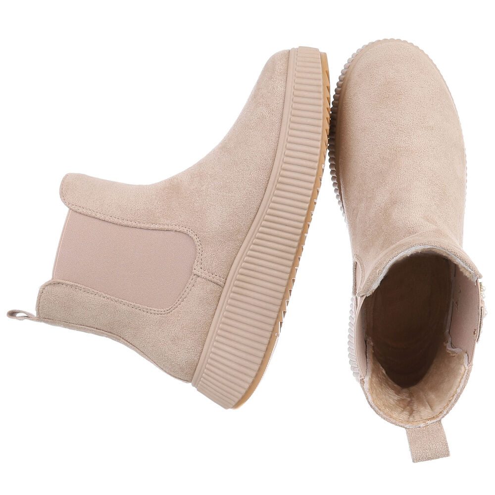 Ital-Design Eleganter Ankle-Boot mit Dekoration und hohem Tragekomfort Plateaustiefelette (90458021) Keilabsatz/Wedge Stiefeletten in Beige