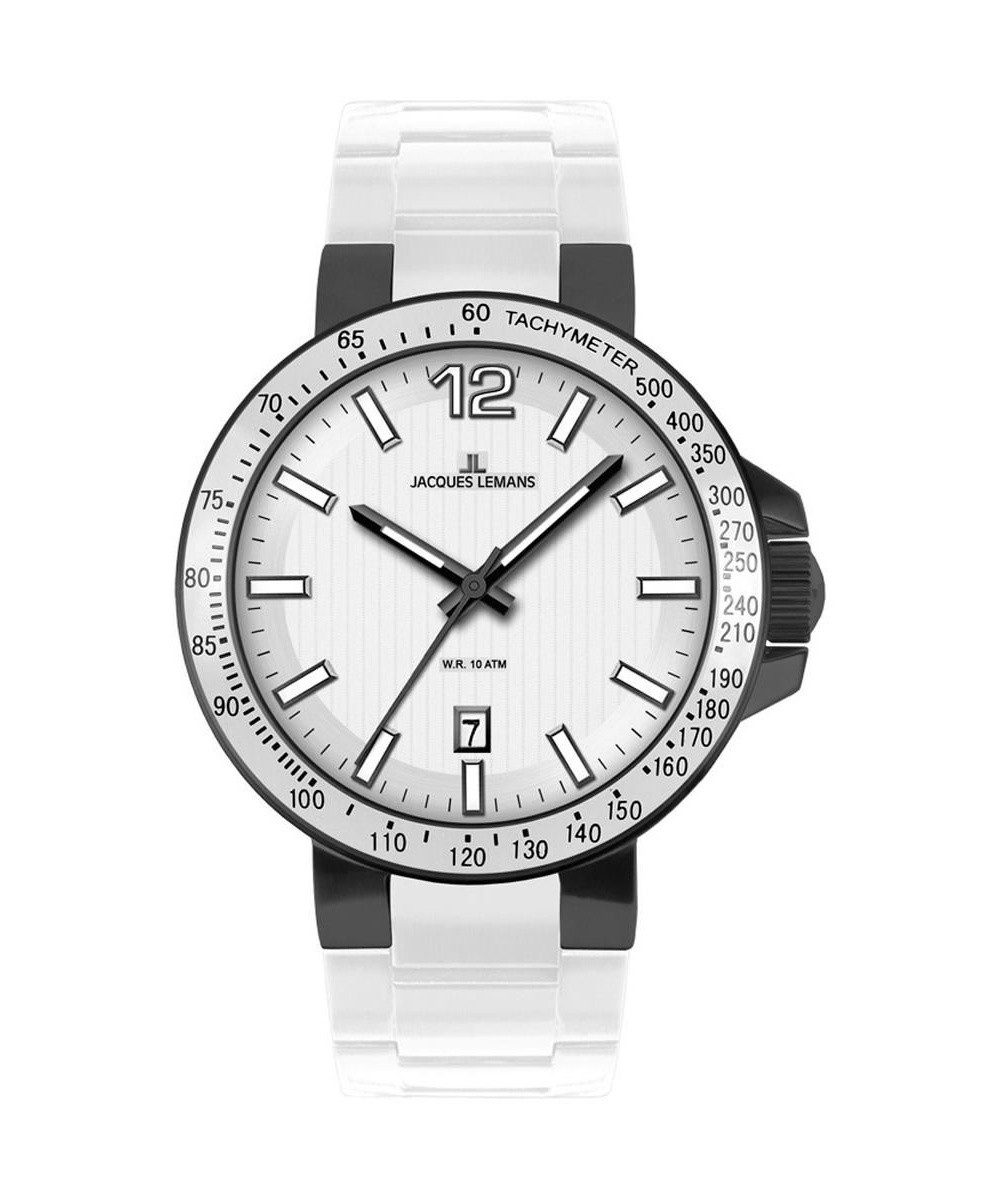 Jacques Lemans Quarzuhr Armbanduhr Quarz Edelstahl Silikonband Schwarz Weiß Analog 1-1695G
