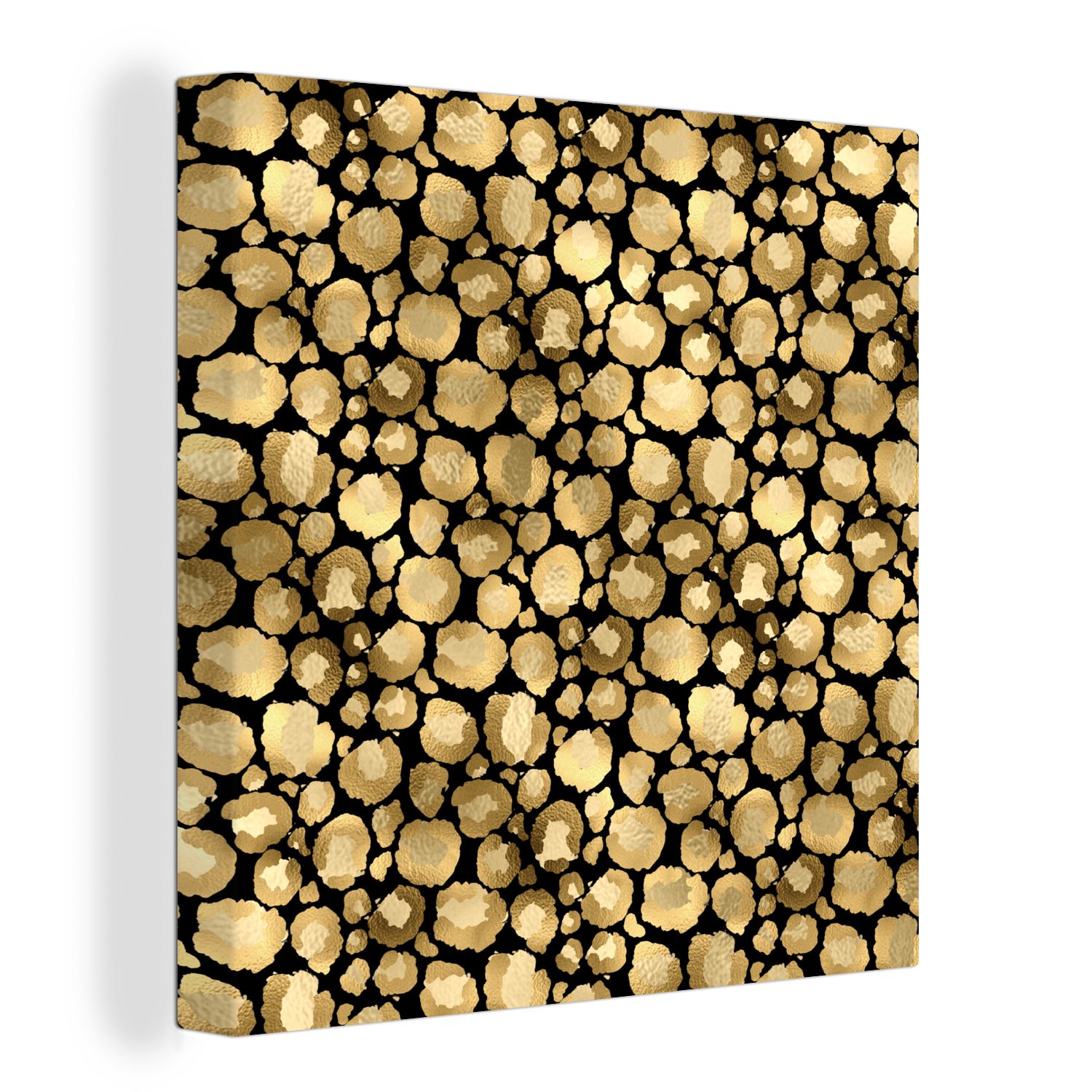 OneMillionCanvasses® Leinwandbild Muster - Pantherdruck - Gold, (1 St), Leinwand Bilder für Wohnzimmer Schlafzimmer