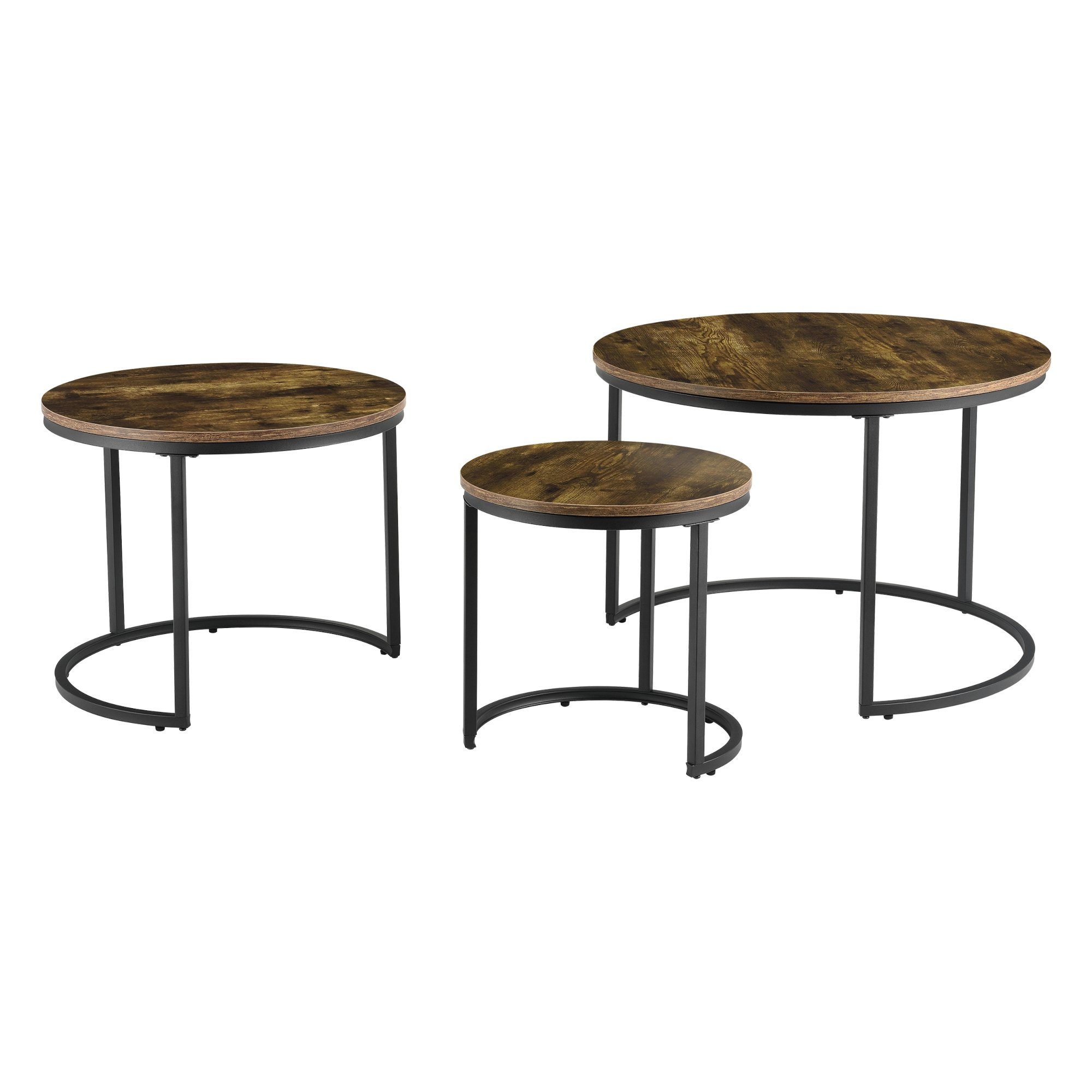 Couchtisch Schwarz (3er-Set), Arvidsjaur 3er Couchtischset Holzton / Dunkler en.casa