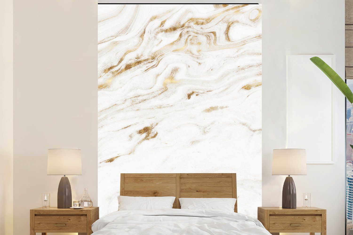 Wohnzimmer, MuchoWow Weiß, Gold Wandtapete Tapete Marmor St), für Matt, - Fototapete (3 Montagefertig Vinyl - bedruckt,