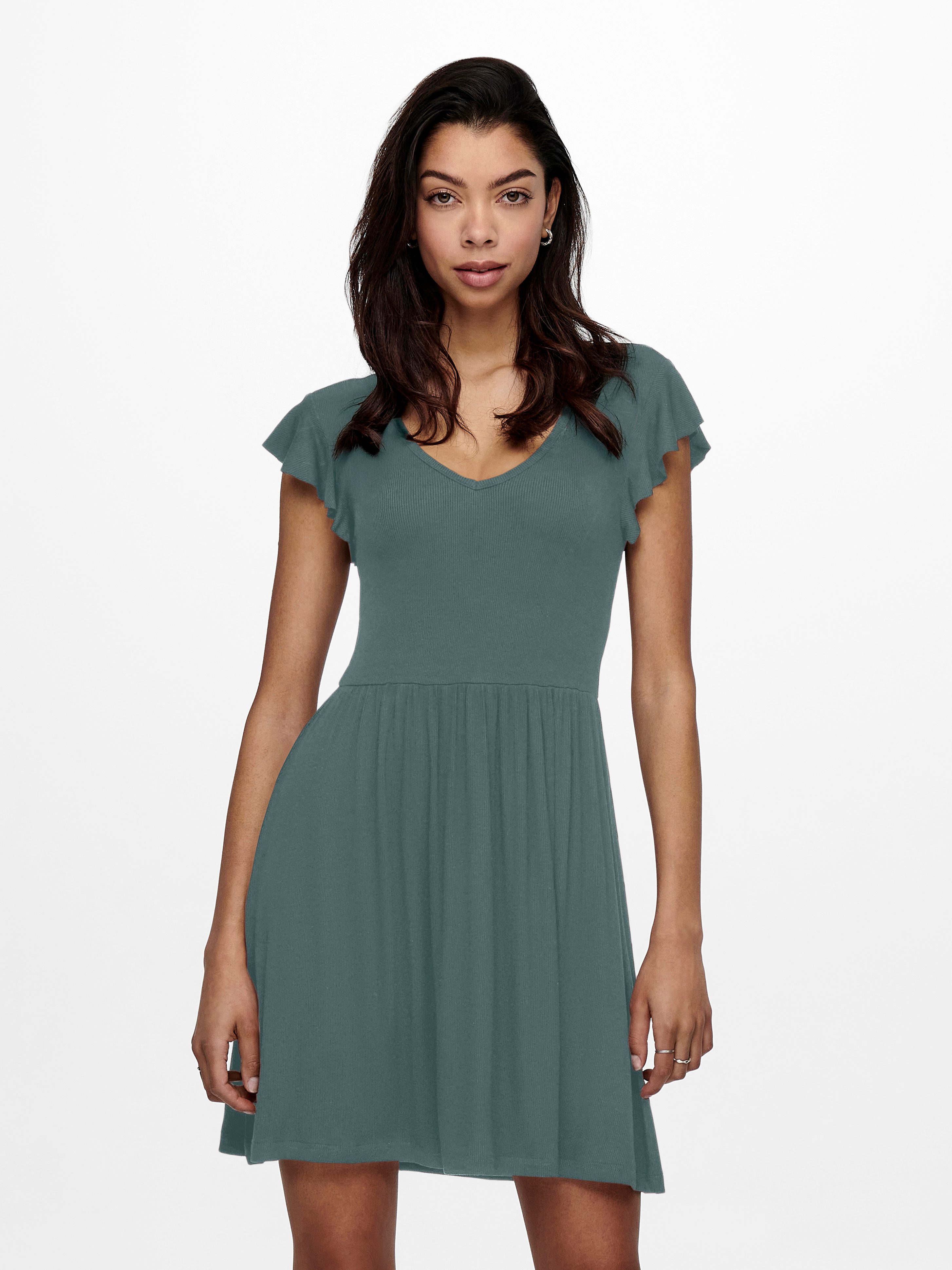 ONLY Jerseykleid ONLBELIA S/L DRESS JRS Viskosemischung, regular fit, V-Ausschnitt