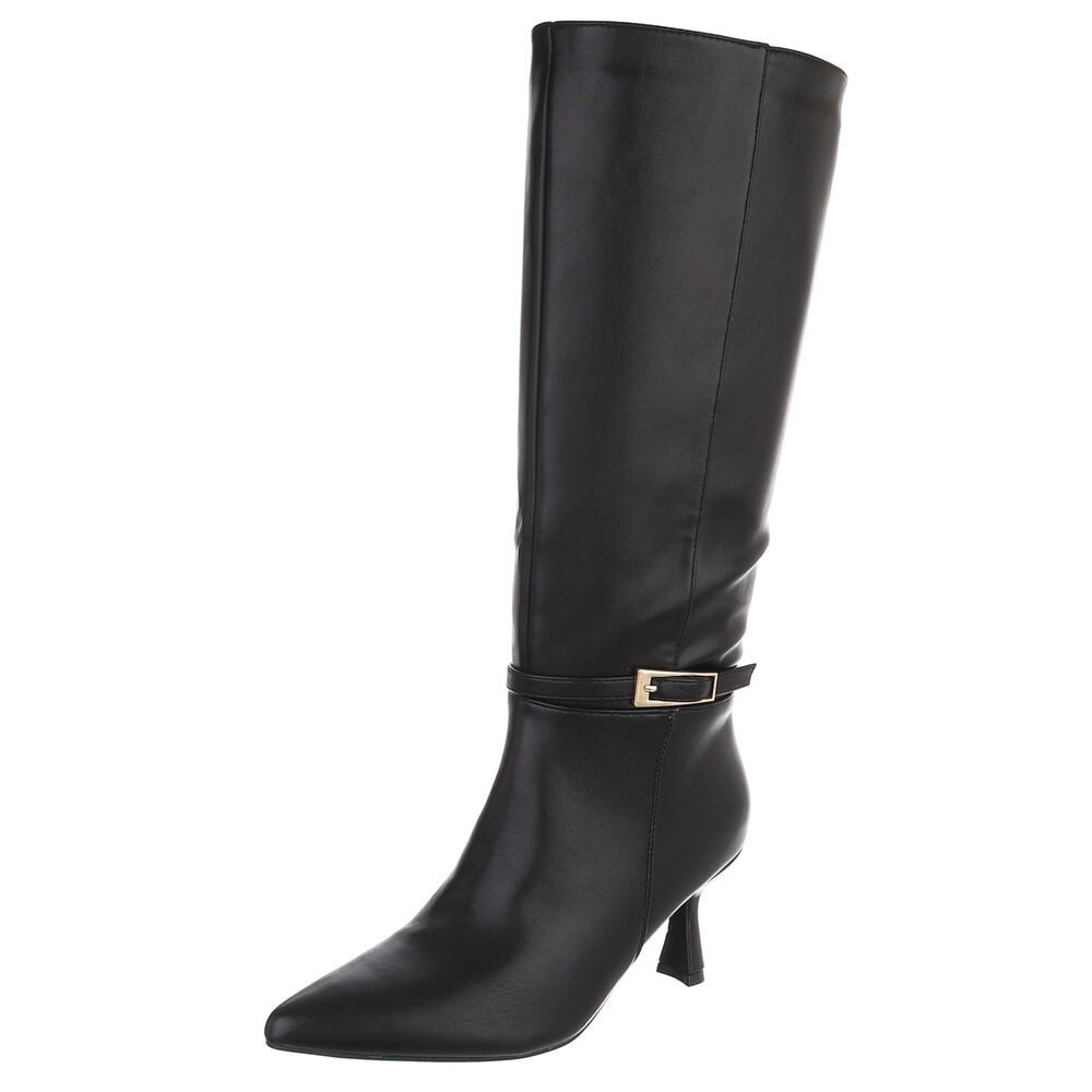 Ital-Design Damen Kniehohe Stiefel mit Absatz und Schließe Stiefel (92214339) Pfennig-/Stilettoabsatz Stiefel in Schwarz
