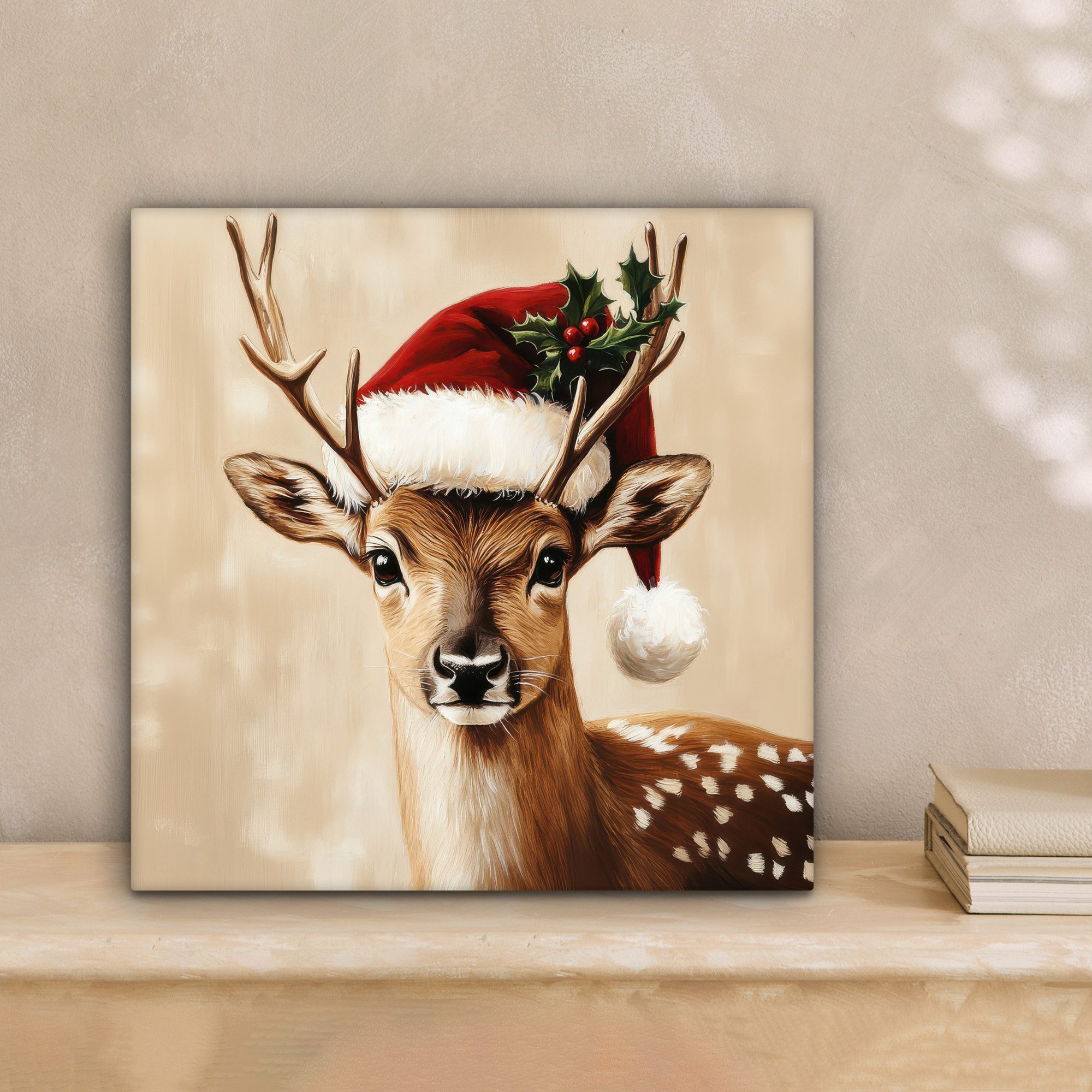 OneMillionCanvasses® Leinwandbild Weihnachten - Hirsch - Geweih - Rot, Foto günstig online kaufen