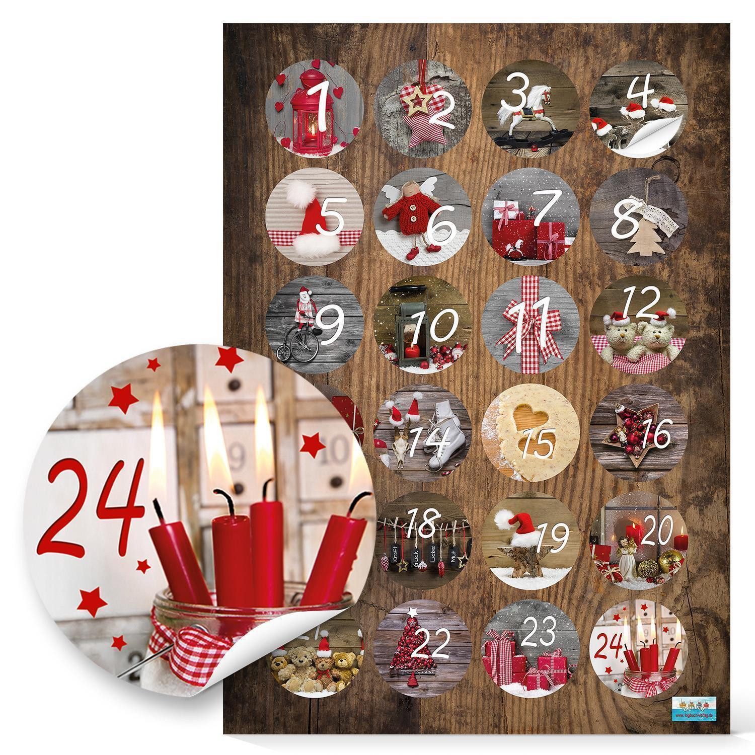 Logbuch-Verlag Aufkleber Adventskalenderzahlen Aufkleber Set 5 x 24 Zahlenaufkleber