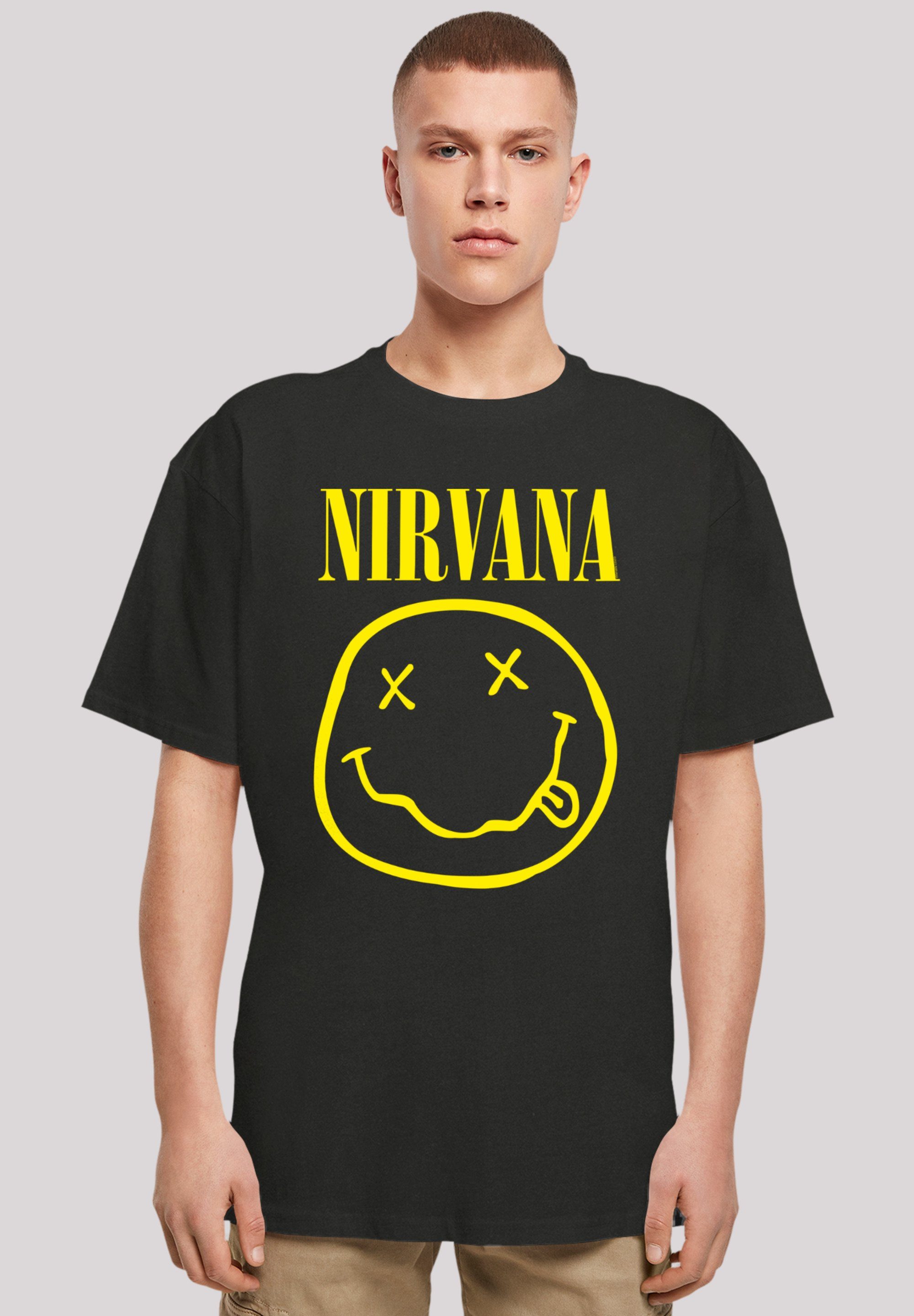 F4NT4STIC T-Shirt Nirvana Rock Band Yellow Happy Face Premium Qualität schwarz
