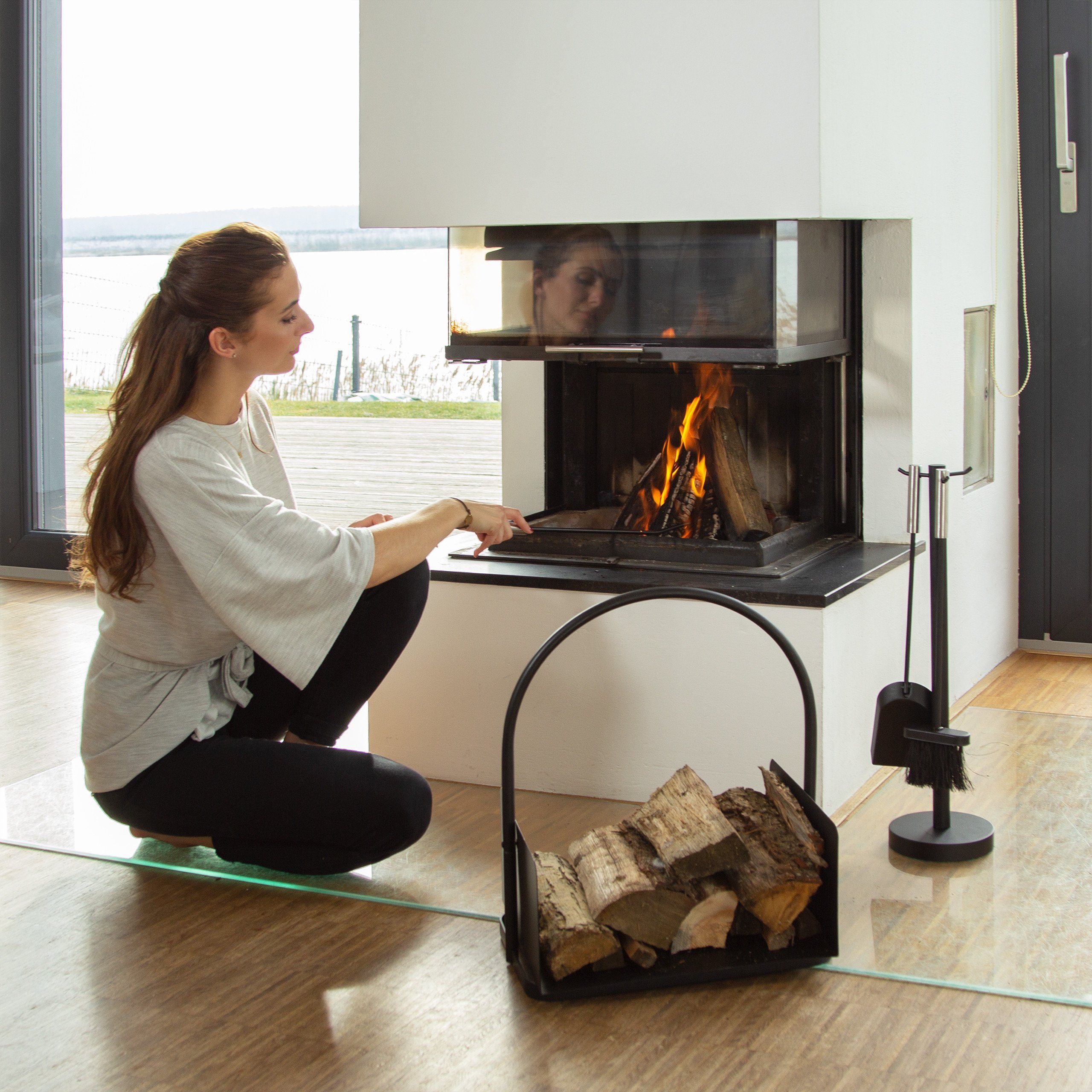 relaxdays Kaminholzkorb schwarz günstig online kaufen