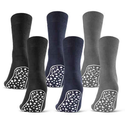 sockenkauf24 ABS-Socken 2, 4, 6 Paar Damen & Herren Anti Rutsch Socken Baumwolle (Schwarz, Blau, Grau, 6-Paar, 35-38) Stoppersocken Noppensocken - 21395 WP