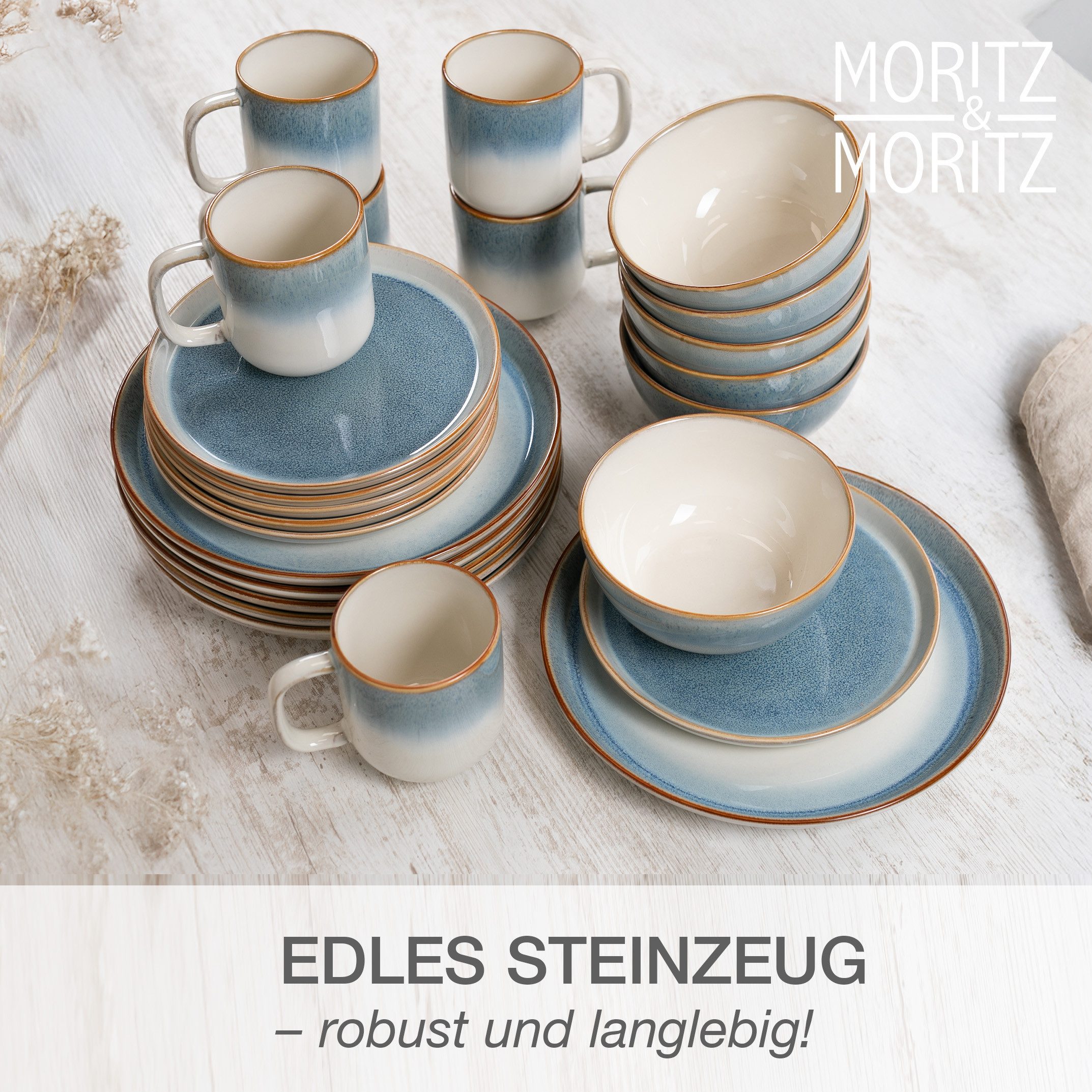 Moritz & Moritz Kombiservice Steingut Geschirrset 6 Personen, 24tlg Blau (24-tlg), 6 Personen, Steinzeug, Kombigeschirr für 6 Personen – Bild 5 von 5