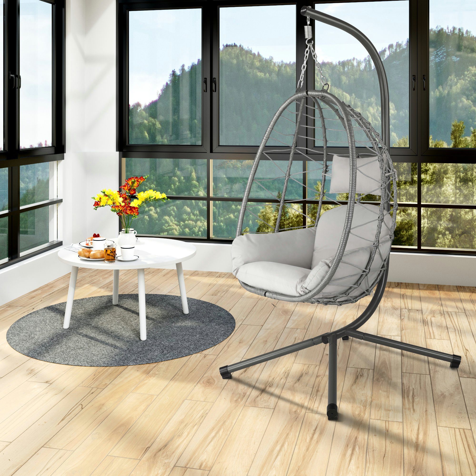 HinHocker Hängesessel Hängesessel mit Gestell, Grau, Hängeschaukel für Indo günstig online kaufen