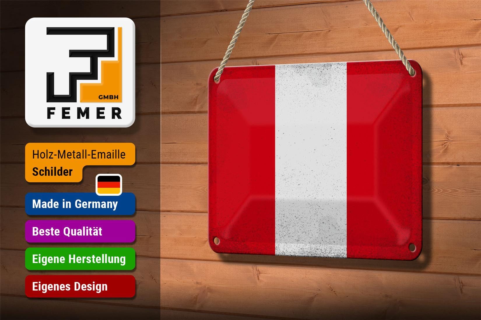 Femer GmbH Metallschild Flagge Peru 18x12cm Flag of Peru Vintage, (1 St), gewölbte Oberfläche, abgerundete Ecken, umgeschlagene Kanten