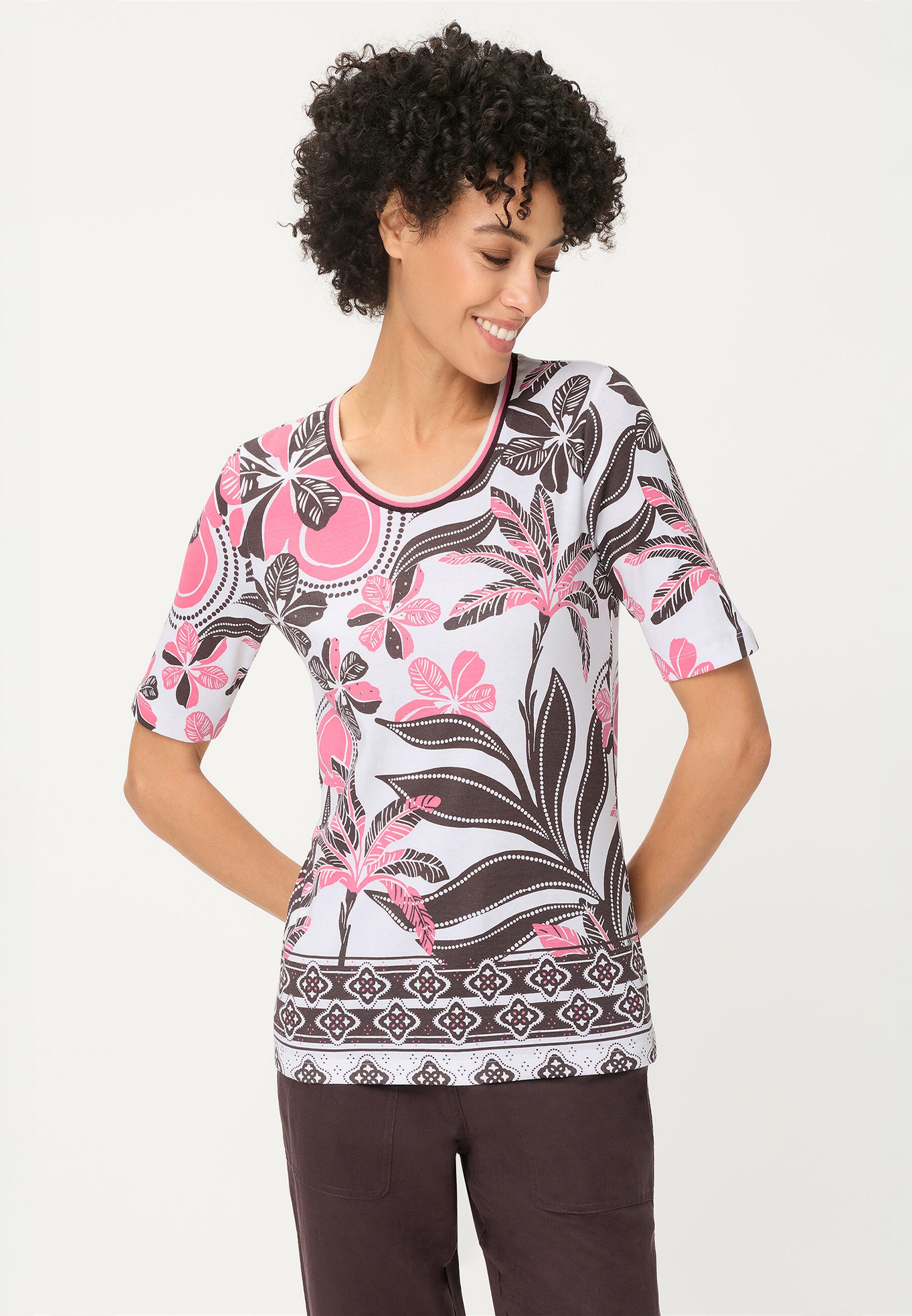 Olsen T-Shirt Shirt mit Panneaux-Print und Rundhalsausschnitt