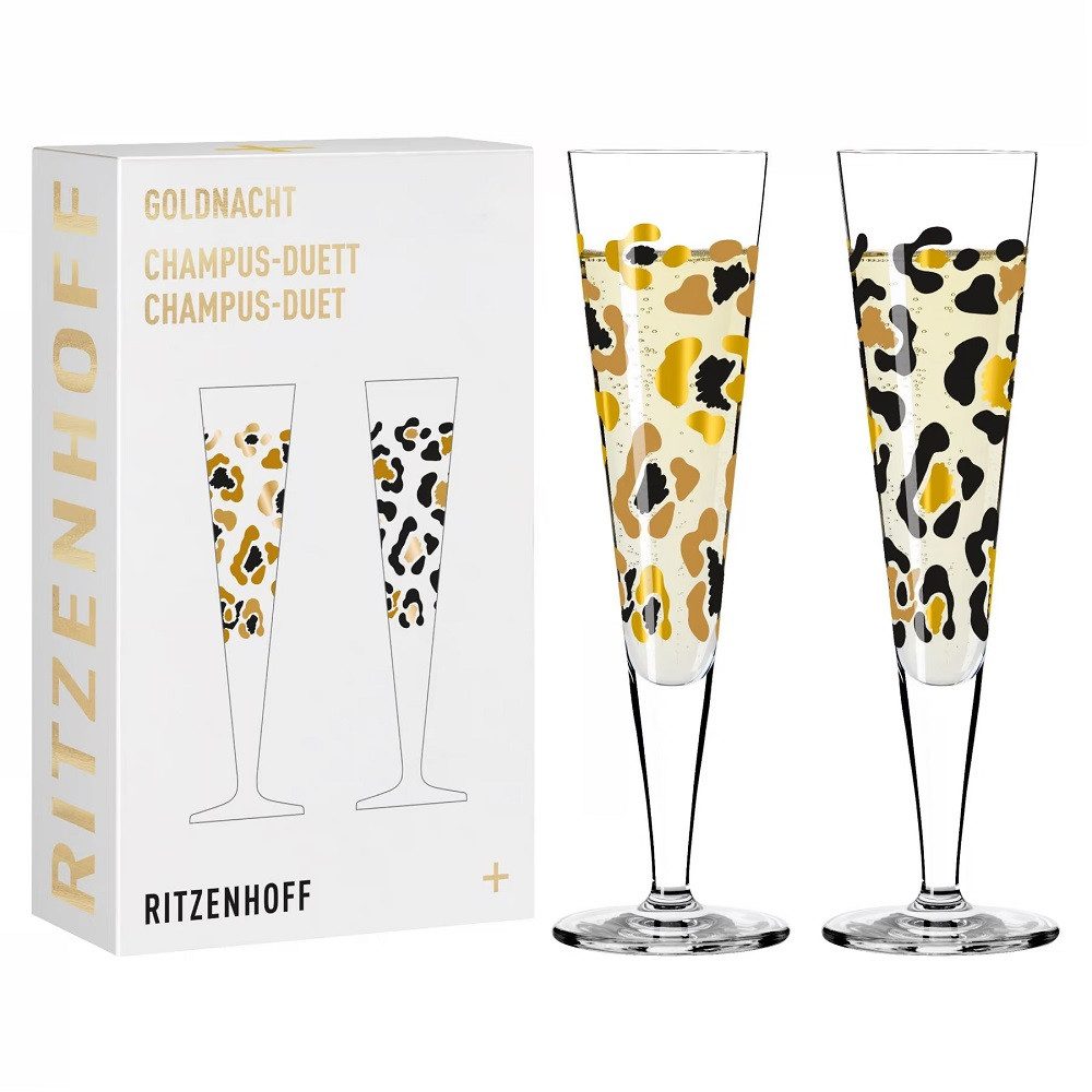 Ritzenhoff Sektglas Ritzenhoff Goldnacht Champus-Duett A. Vasconcelos H25 2er Set, Kristallglas