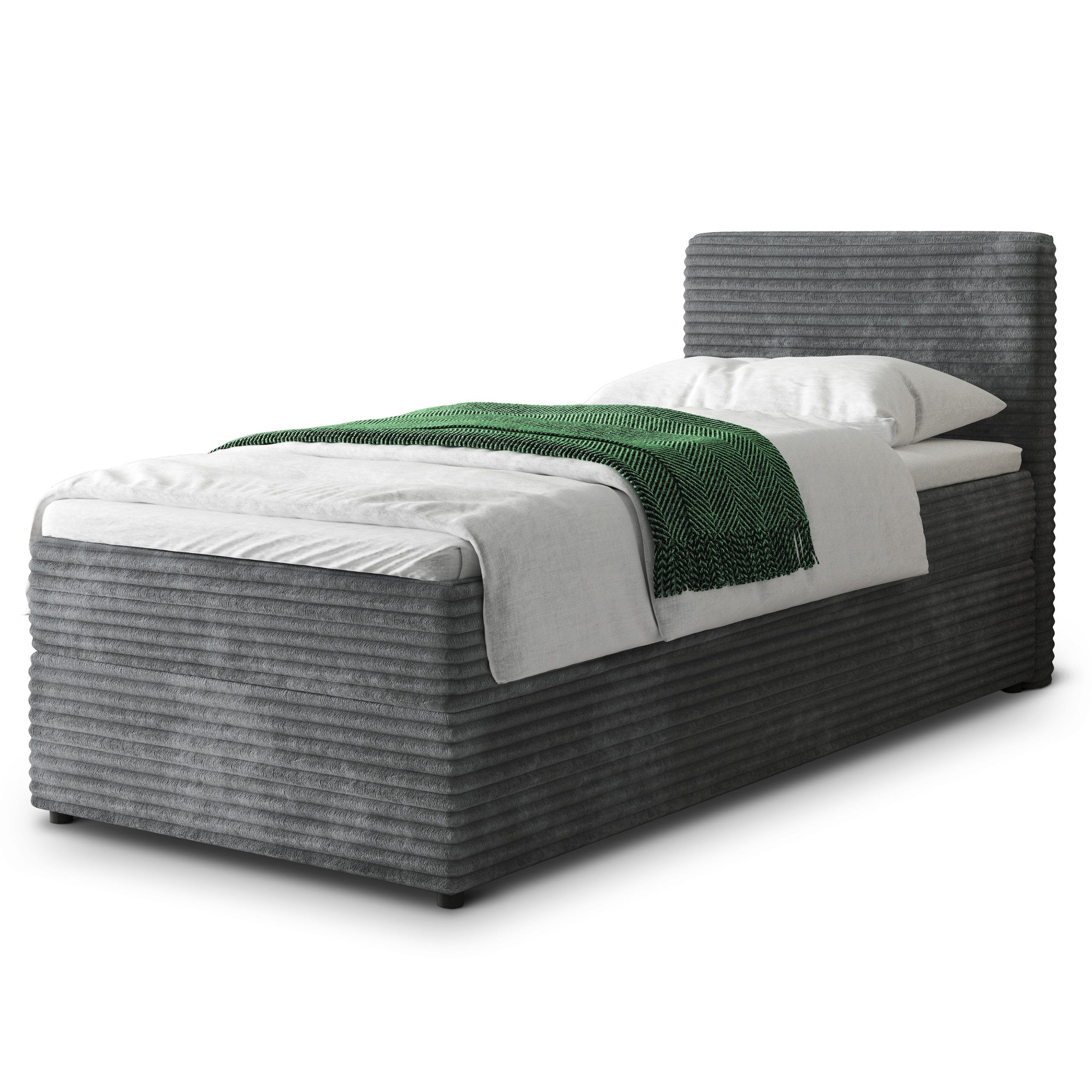 Masseno Boxbett PISA 90x200 cm mit Bonell Matratze und Topper, Einzelbett, Jugendbett, Polsterbett mit Kopfteil, Boxspringbett