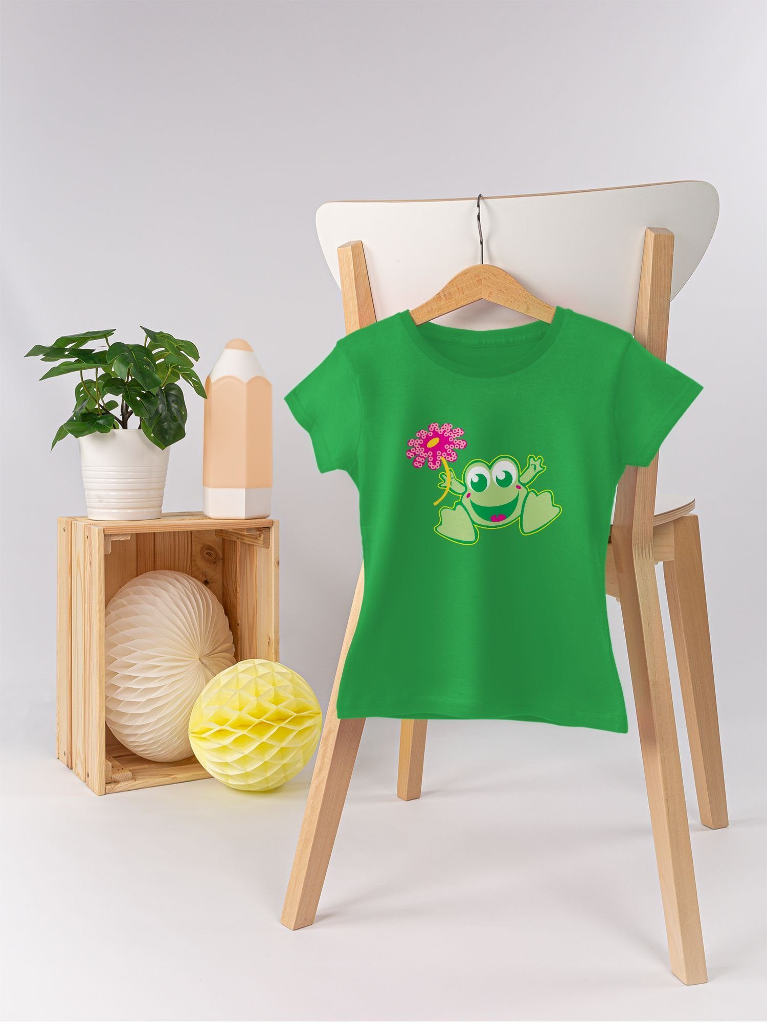 1 Grün T-Shirt Kindermotive Shirtracer Blume mit Frosch