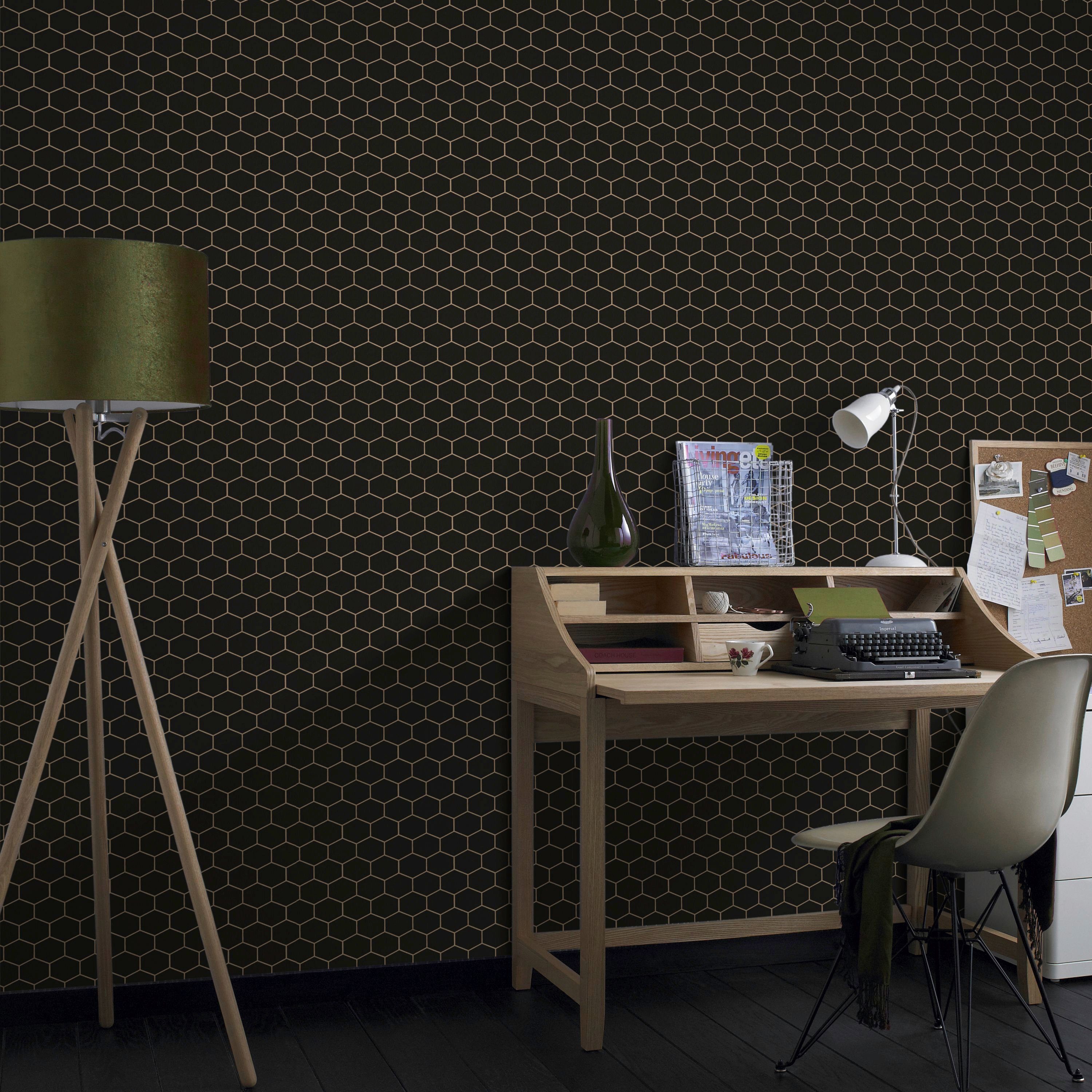 WOW Vliestapete Hexagon Geo, aufgeschäumt, geometrisch, (1 St), Schwarz - 10m x 52cm