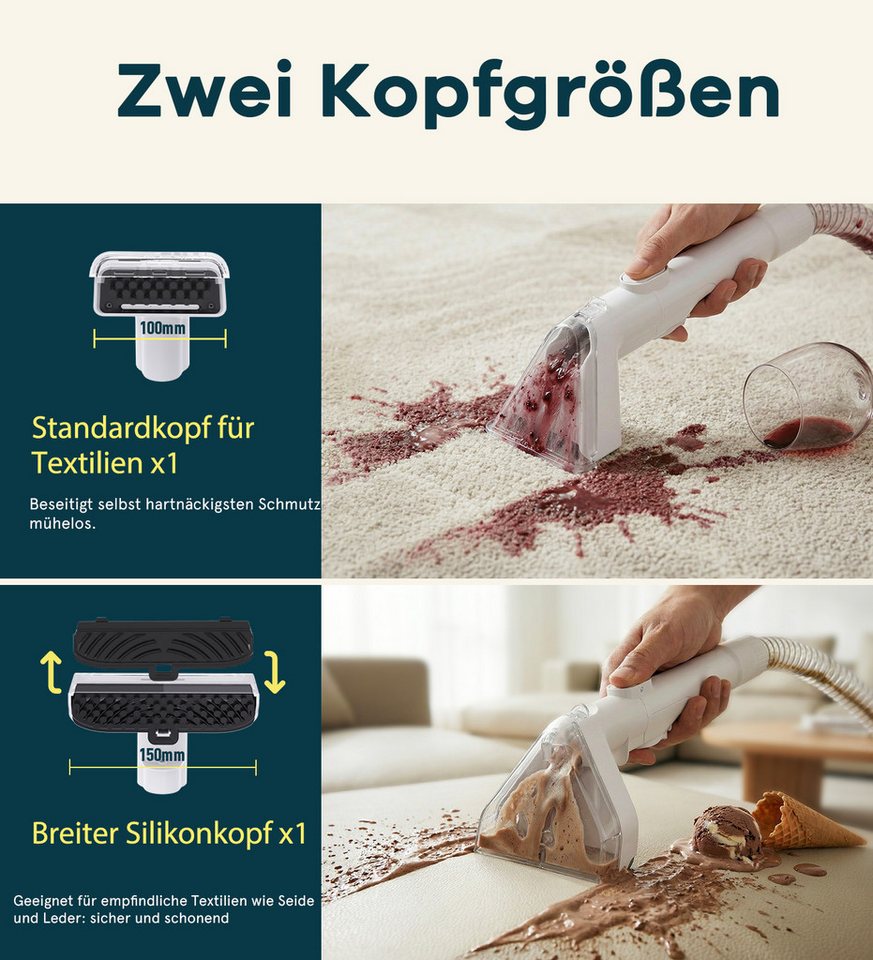 PEXCHO Teppichreinigungsgerät C688D Waschsauger Teppichreiniger, Nasssauger Polsterreiniger, 600 W, mit Beutel, inkl.Reinigungsmittel, Sofa, Vorleger, Auto