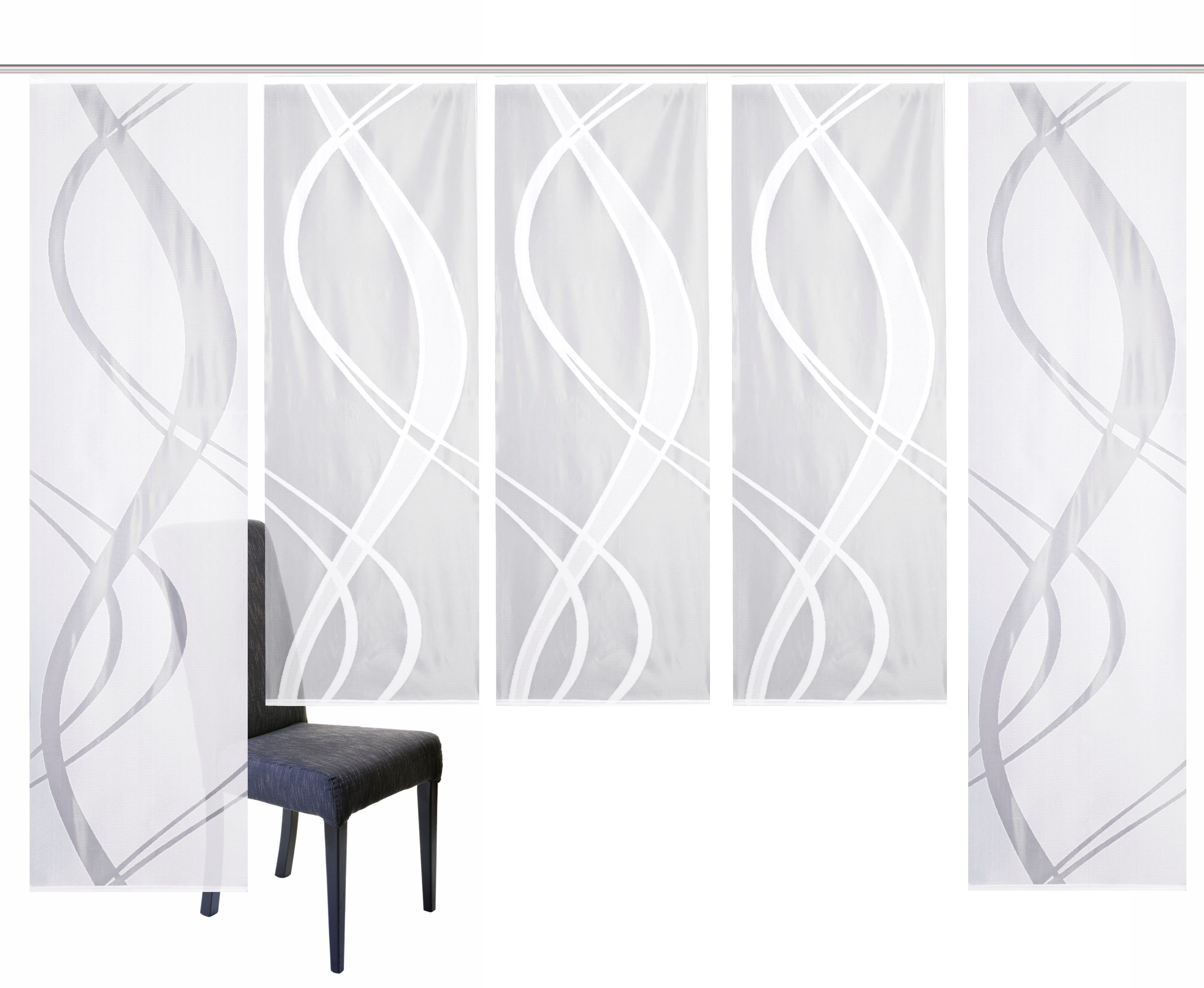 HOME WOHNIDEEN Schiebegardine TIBASA (5 St), Paneelwagen, halbtransparent, Wirkware, halbtransparent