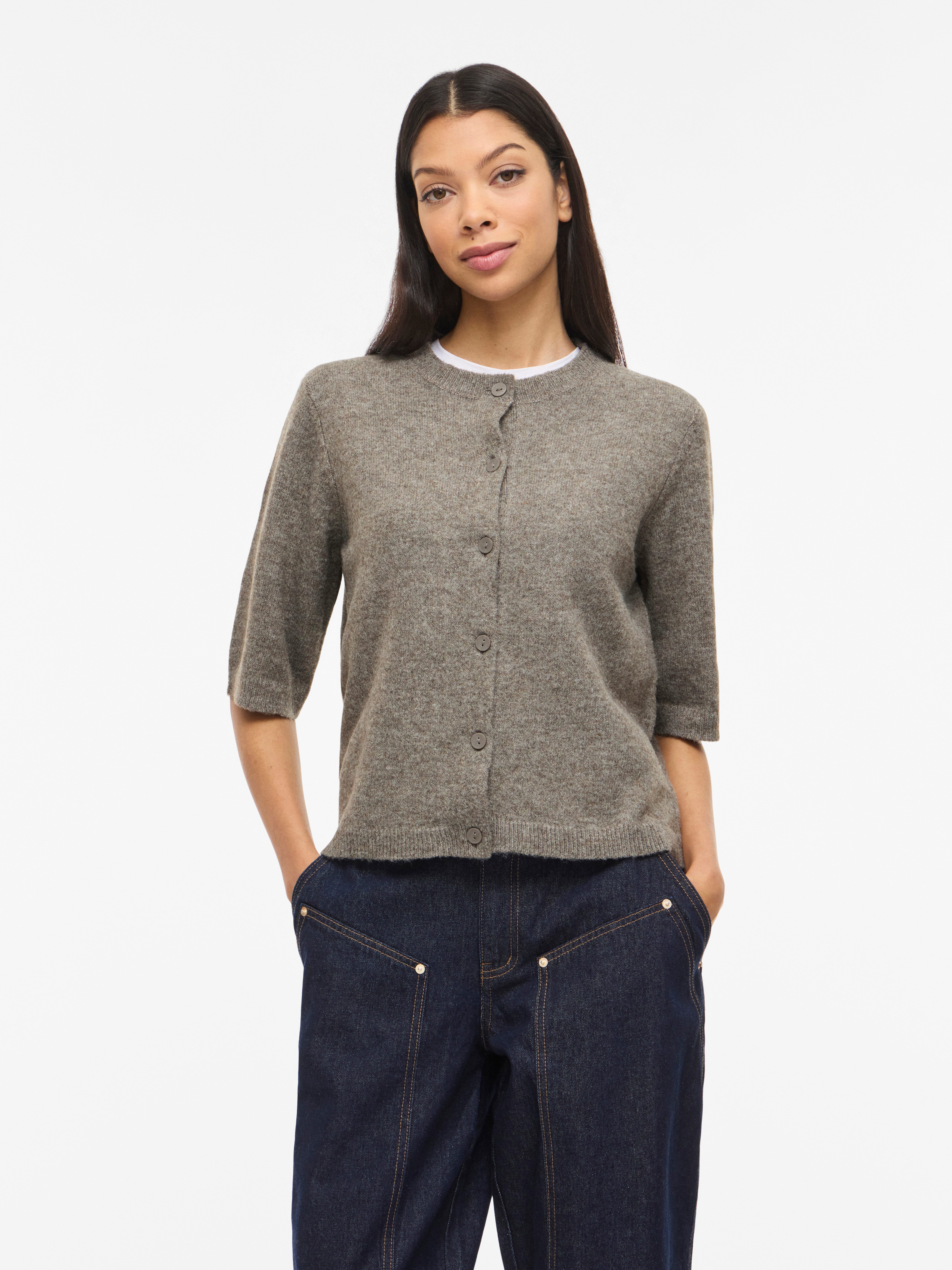 Vila Strickjacke VILIGA 2/4 O-NECK KNIT CARDIGAN - NOOS Materialmix, regular fit