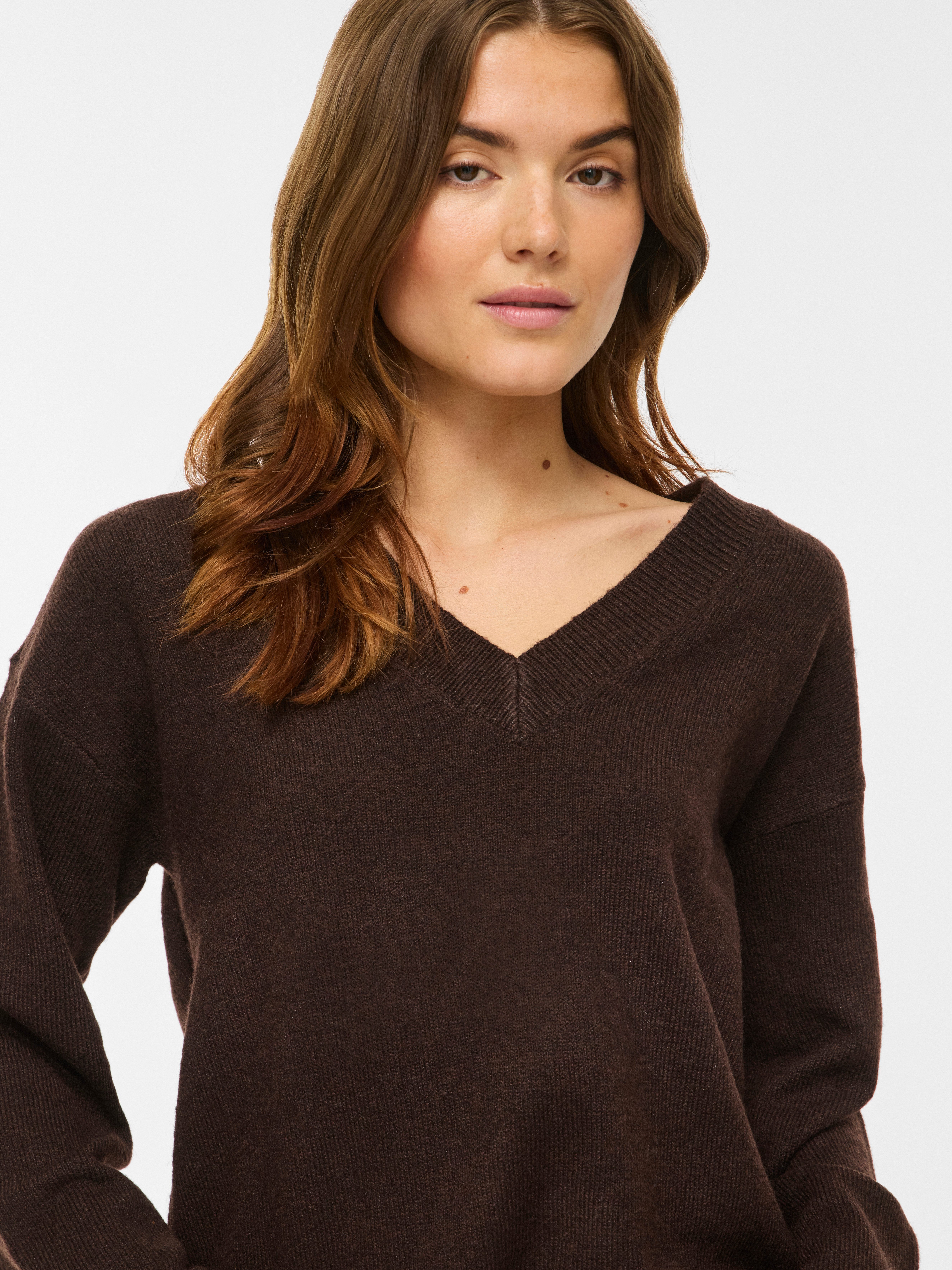 Vila Strickpullover VILIGA L/S REV V-NECK KNIT TOP - NOOS Materialmix, regular fit