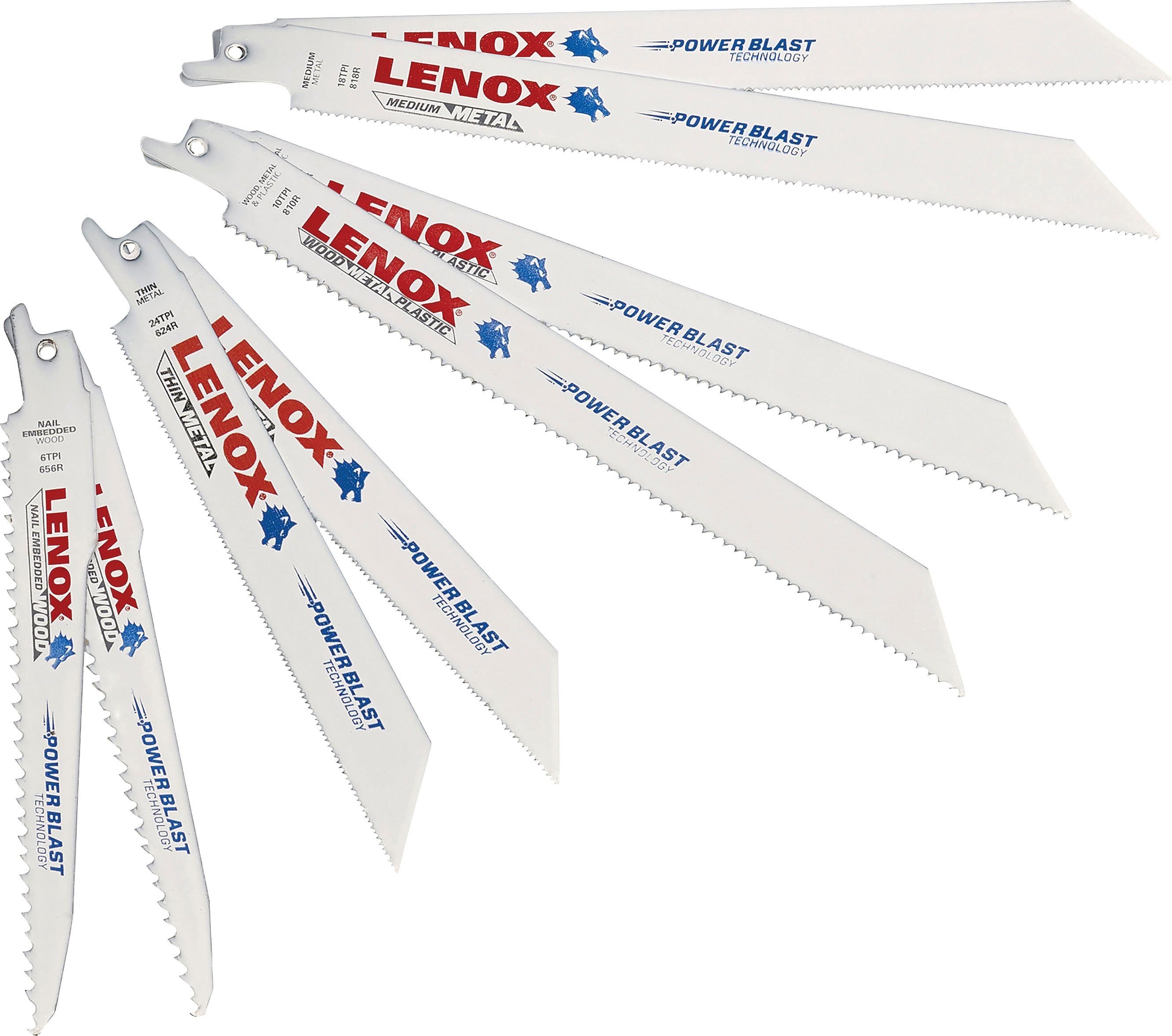 Lenox Säbelsägeblatt 121439KPE Set 9-tlg. für Holz und Metall, 2x 656R, 2x 624R, 2x 810R, 2x 818R, 1x 960R | Säbelsägeblätter