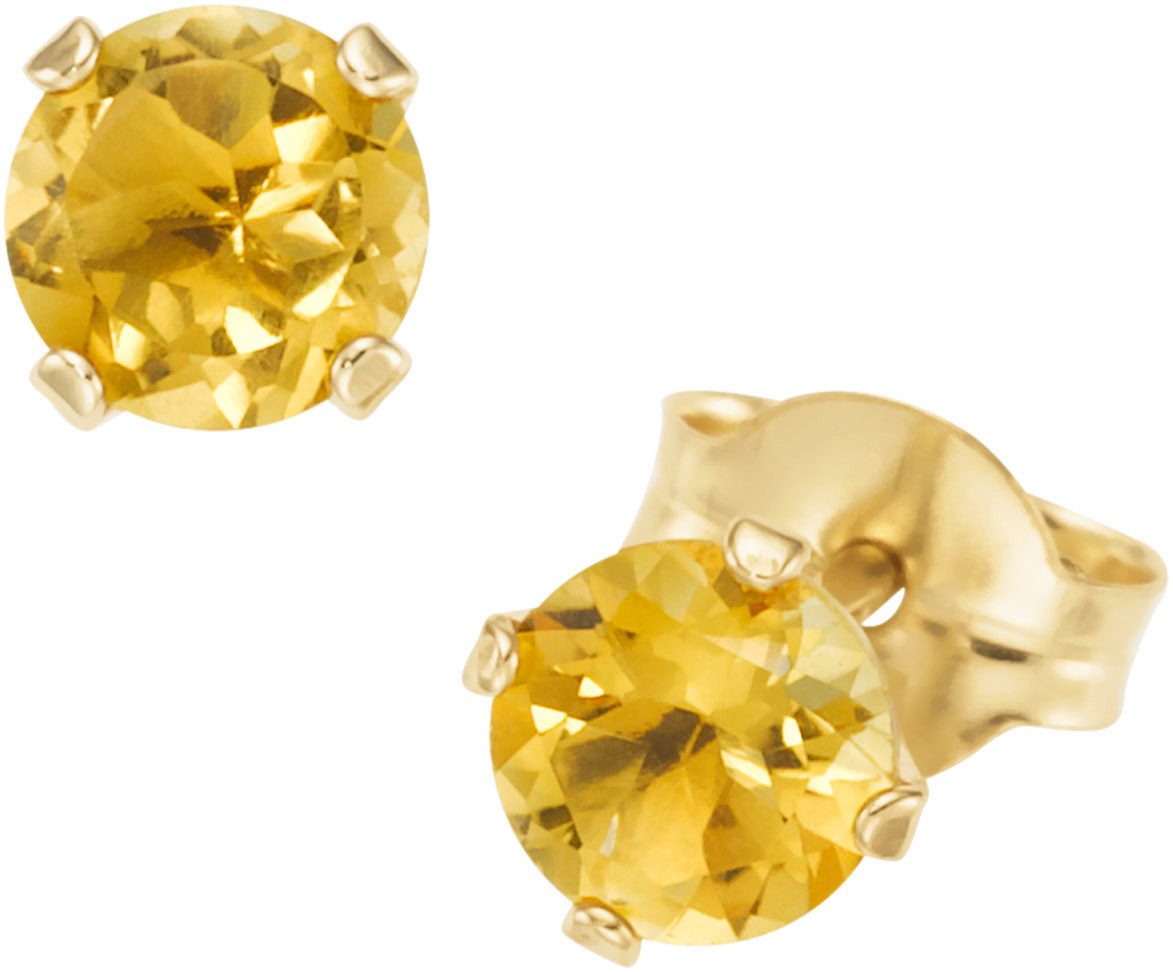 Firetti Paar Ohrstecker Schmuck Geschenk Gold 375 Ohrschmuck Ohrringe Edelstein Krappenfassung, mit Blautopas, Citrin oder Peridot