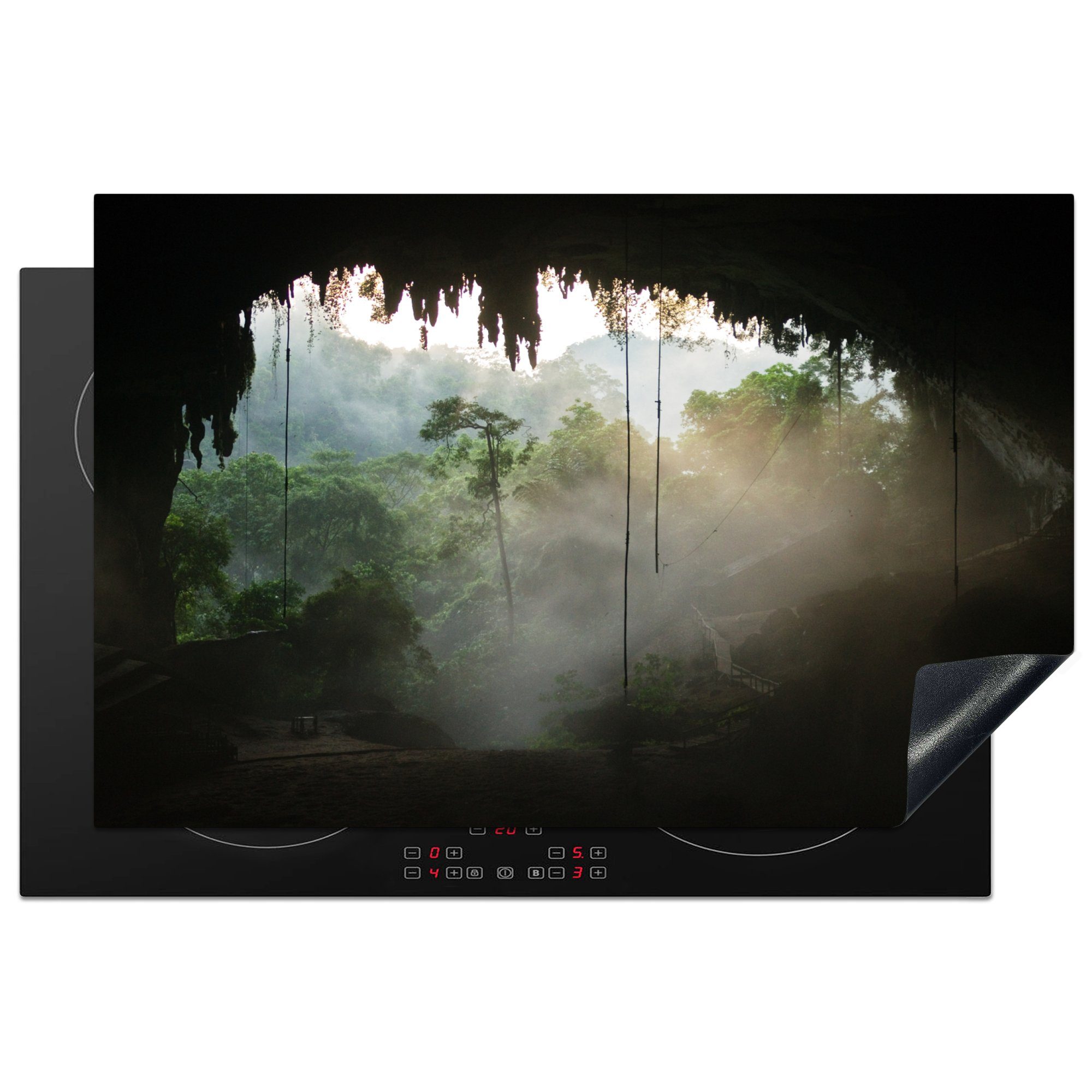 MuchoWow Herdblende-/Abdeckplatte Blick aus einer Höhle in Borneo, Vinyl, (1 tlg), 81x52 cm, Induktionskochfeld Schutz für die küche, Ceranfeldabdeckung