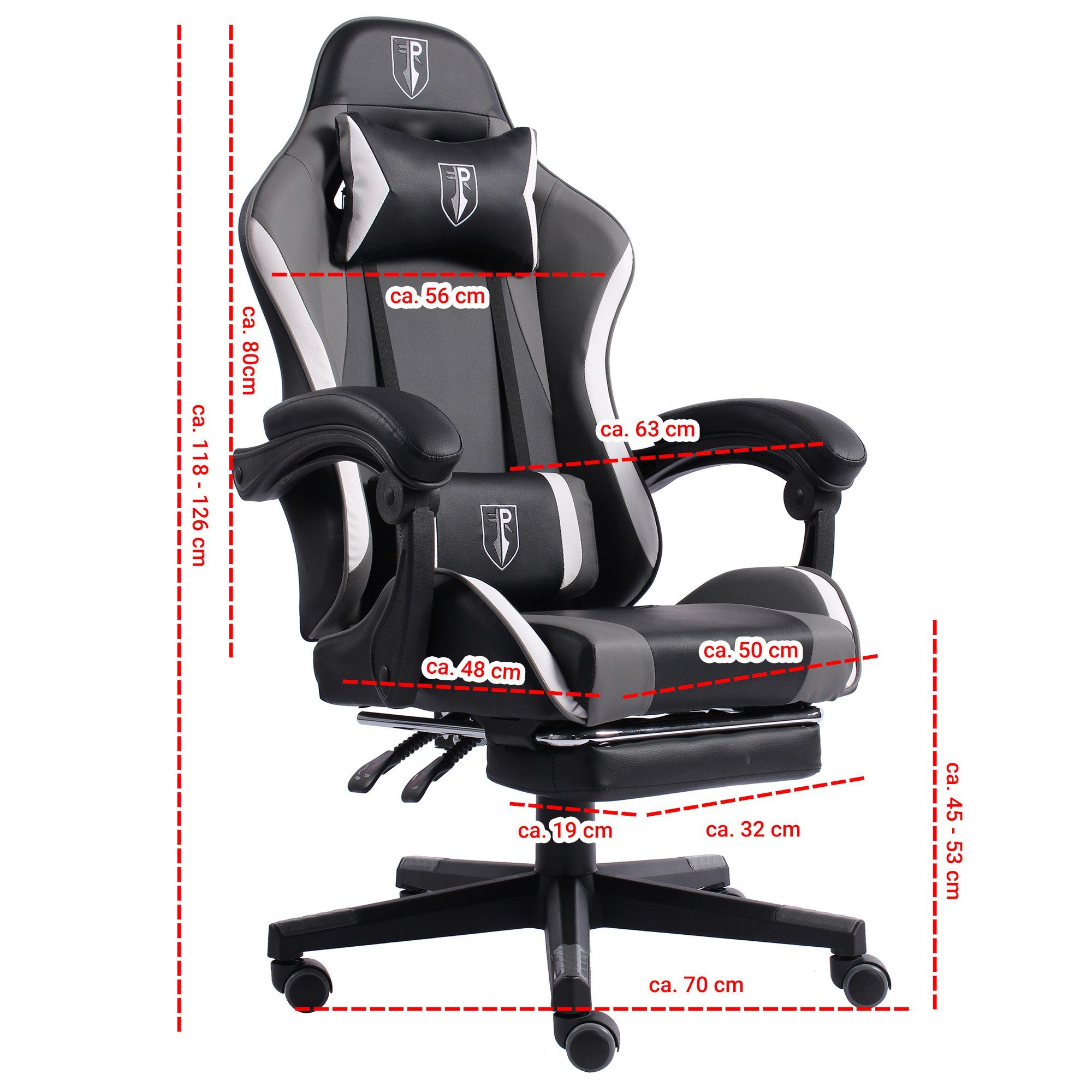 Bürostuhl im mit Chefsessel Stuhl (1 Gaming TRISENS Arijus Schwarz/Grau-Weiß Fußstütze Stück), Drehstuhl Racing-Design