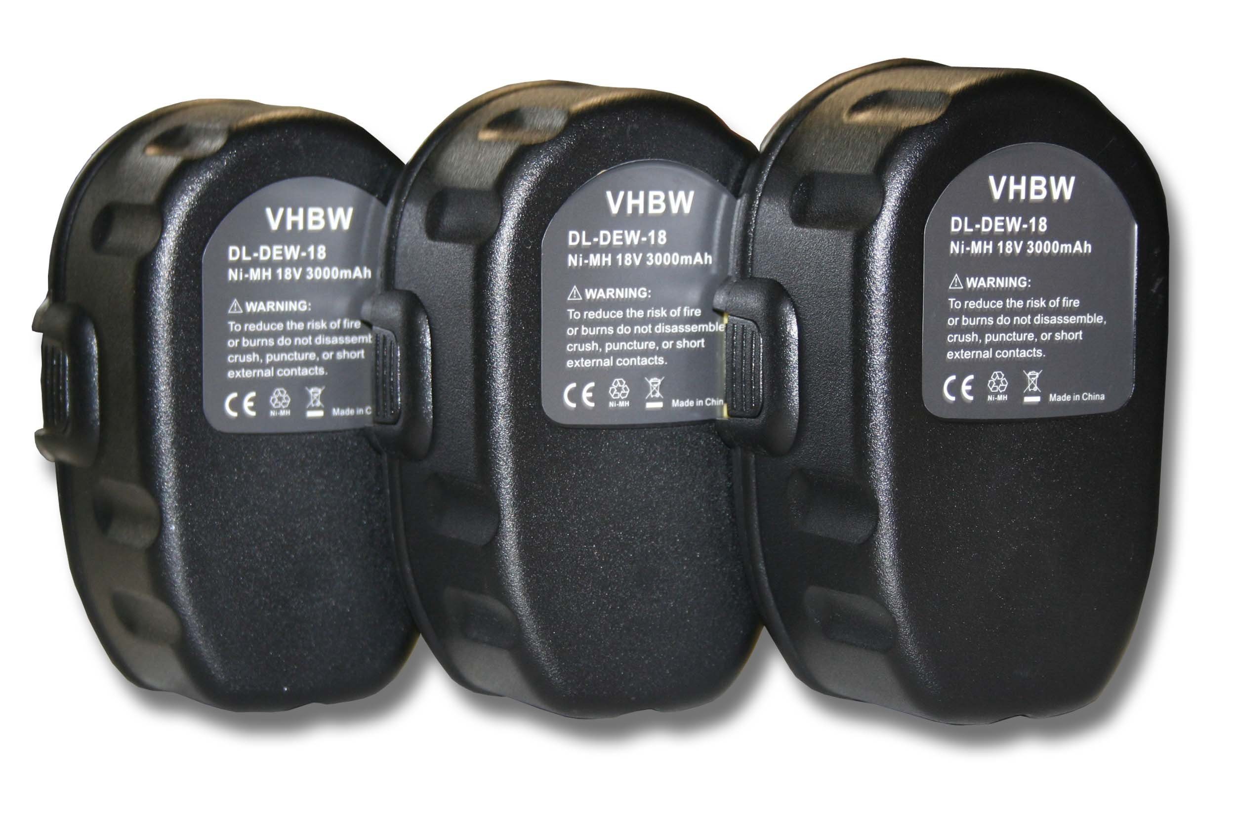 vhbw Akku Ersatz für Originalteilebezeichnungen/Substitute Dewalt DE9039, DE9095, DE9096, DE9503, DW9095 für Elektrowerkzeug (3000mAh, 18V, NiMH) 3000 mAh