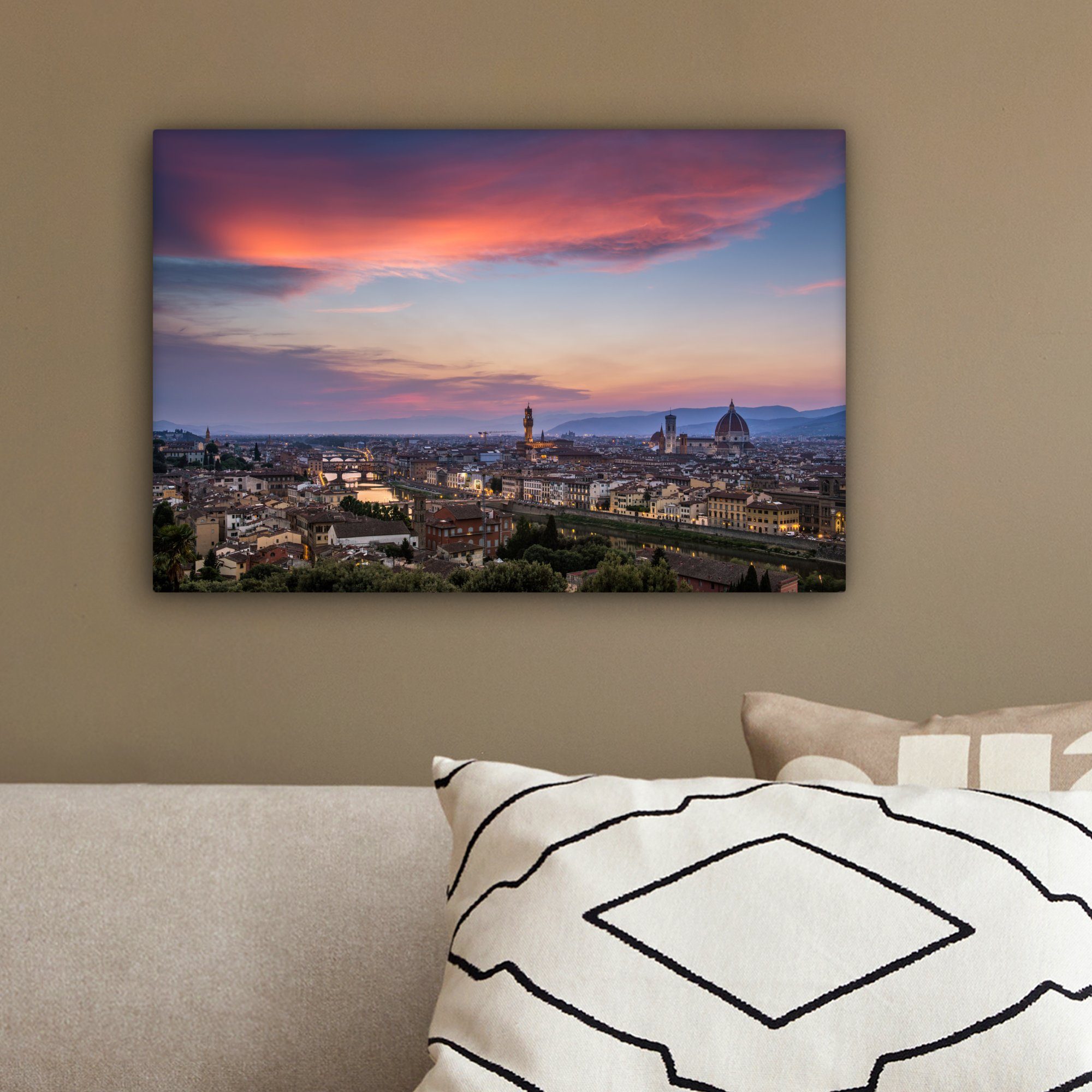 (1 Italien Aufhängefertig, cm 30x20 Skyline, Leinwandbild Florenz - OneMillionCanvasses® St), Leinwandbilder, Wandbild - Wanddeko,