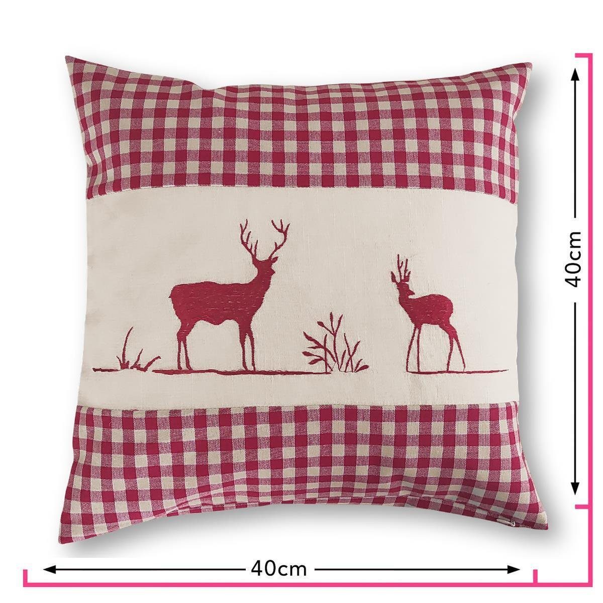 wometo Kissenbezug Landhaus Karo mit Stickerei Herz oder Hirsch, 40x40 cm, günstig online kaufen