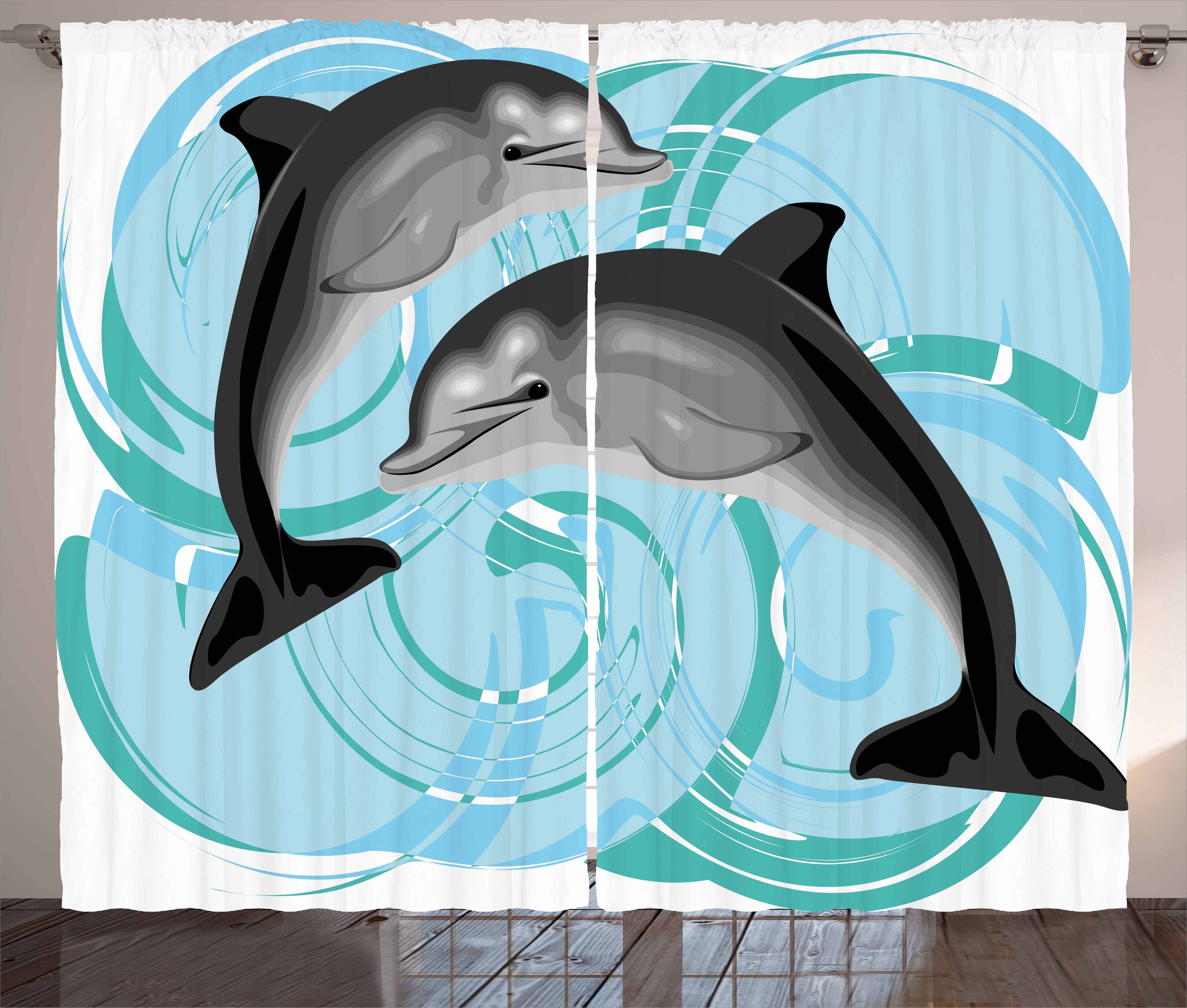 Gardine Schlafzimmer Kräuselband Life und Schlaufen Haken, Thema Vorhang Delphin Nautical mit Abakuhaus