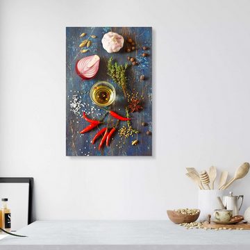 Posterlounge Acrylglasbild Editors Choice, Gewürze und Kräuter auf Holz, Küche Mediterran Fotografie