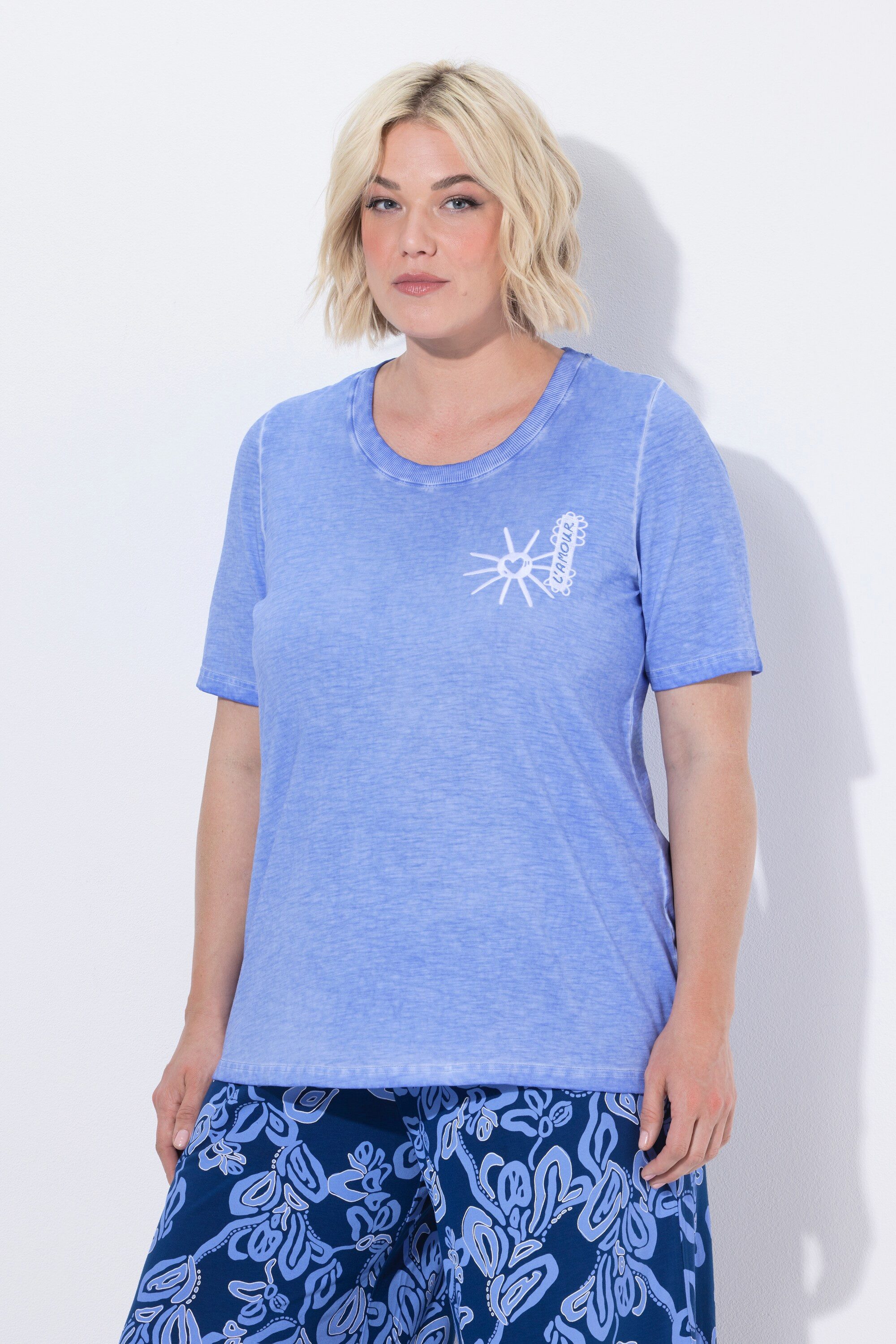 T-Shirt T-Shirt Sonnen-Stickerei Classic Rundhals Halbarm