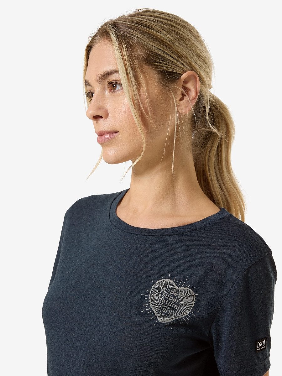 SUPER.NATURAL Print-Shirt für Damen, Merino LITTLE HEARTWOOD TEE Herz Motiv, Love