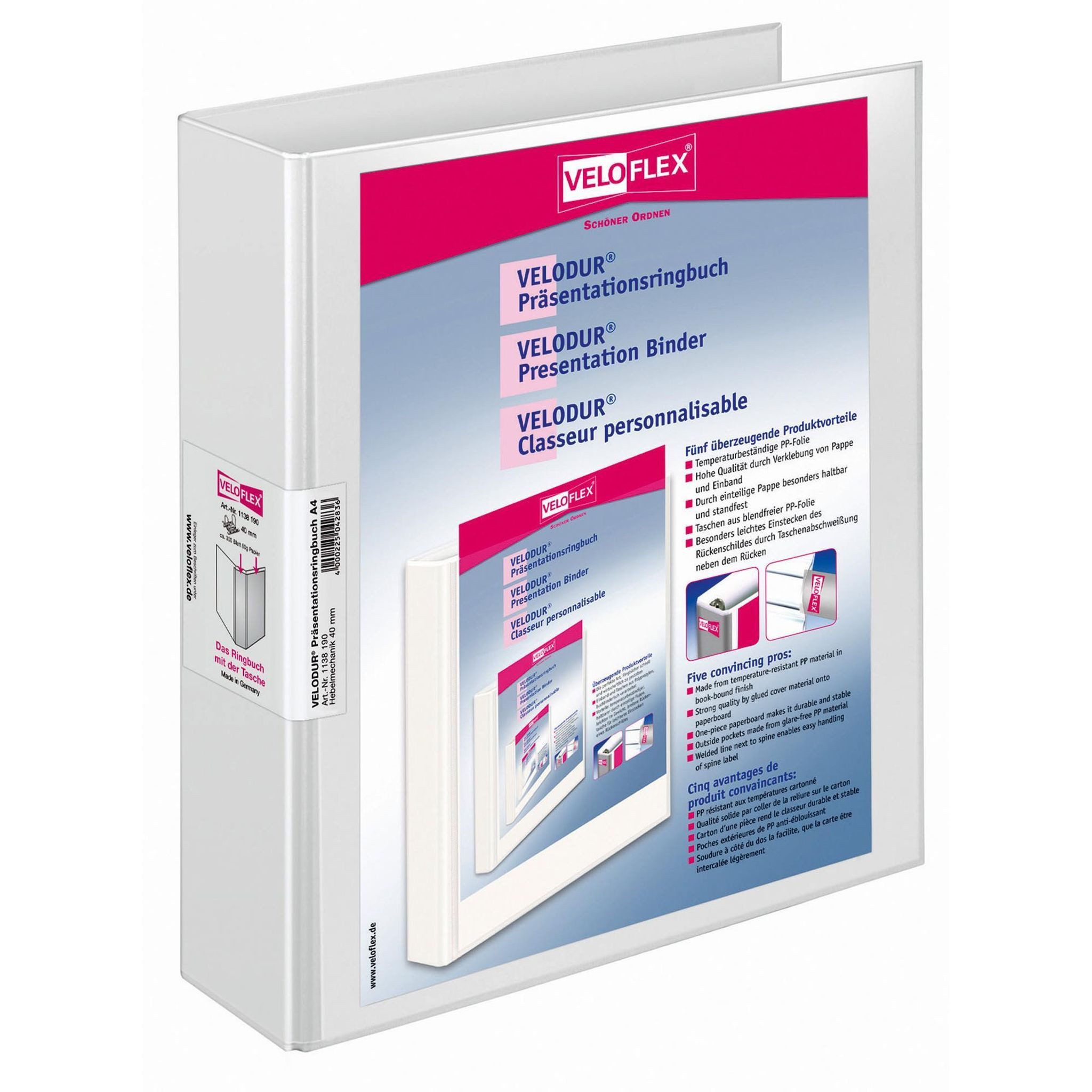 VELOFLEX Ringbuchmappe VeloflexPräsentationsringbuch Velodur A4 40 mm Hebel-Mechanik