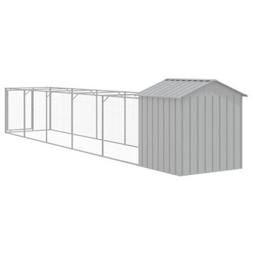 vidaXL Hundezwinger Hundehütte mit Dach Hundehaus Zwinger Hellgrau 117x609x123 cm Verzinkt