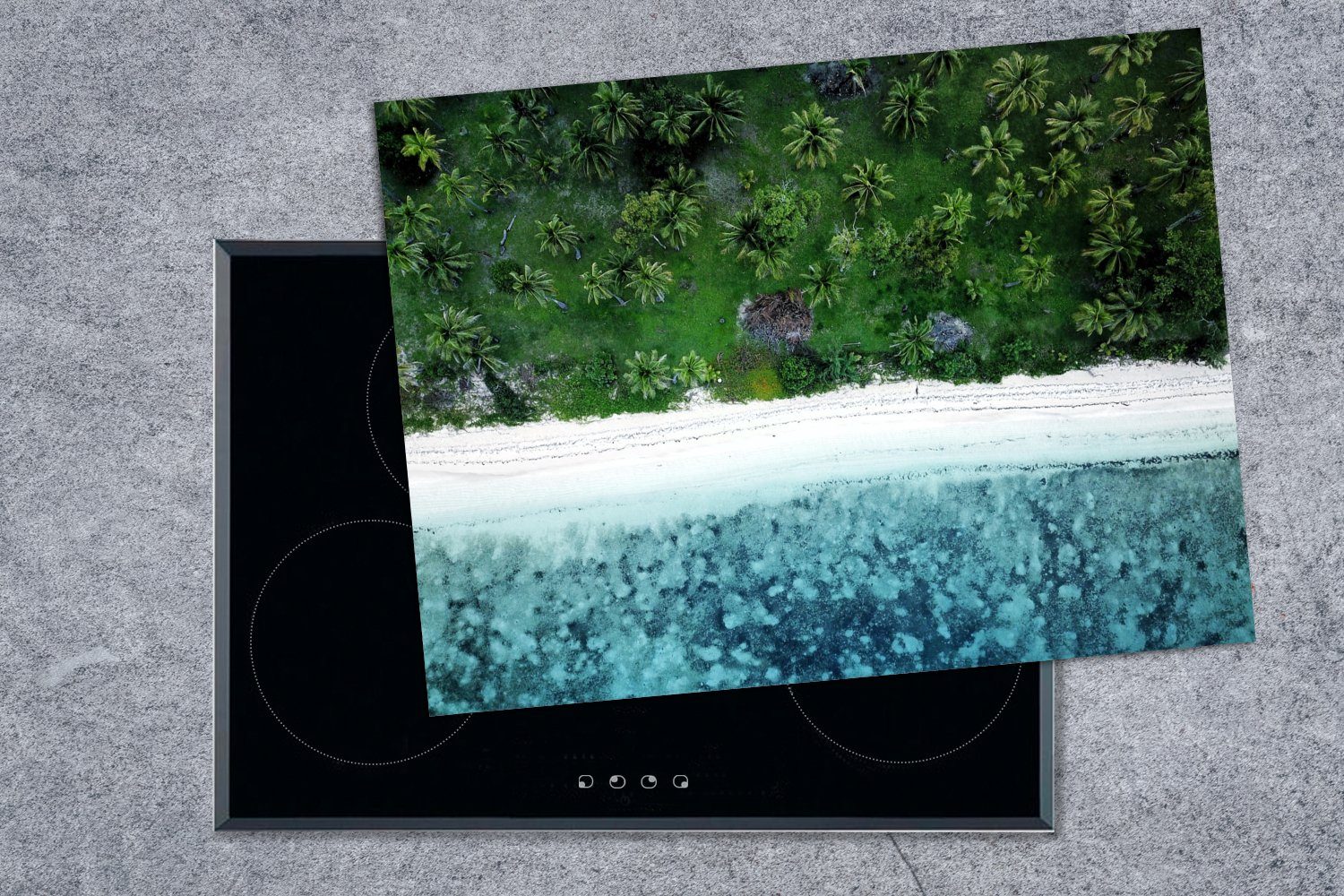 Ozeanien 70x52 nutzbar, Natur, Strand Herdblende-/Abdeckplatte (1 Ceranfeldabdeckung MuchoWow - cm, Mobile Vinyl, Arbeitsfläche tlg), -