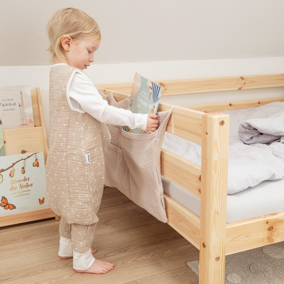 Ehrenkind Babyschlafsack Sommer 0.5 TOG aus Musselin, Premium Schlafsack mit Füßen (100 % Bio-Musselin, ohne Wattierung, leicht & atmungsaktiv, Beige Pusteblume – Bild 5 von 5
