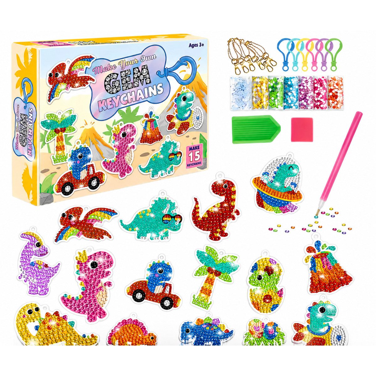 R2 Invest Kreativset Diamantmalerei Dinosaurier 15 Motive DIY Bastelset