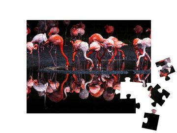 puzzleYOU Puzzle Gruppe von leuchtenden Flamingos, 48 Puzzleteile, puzzleYOU-Kollektionen Flamingos, Tiere in Savanne & Wüste